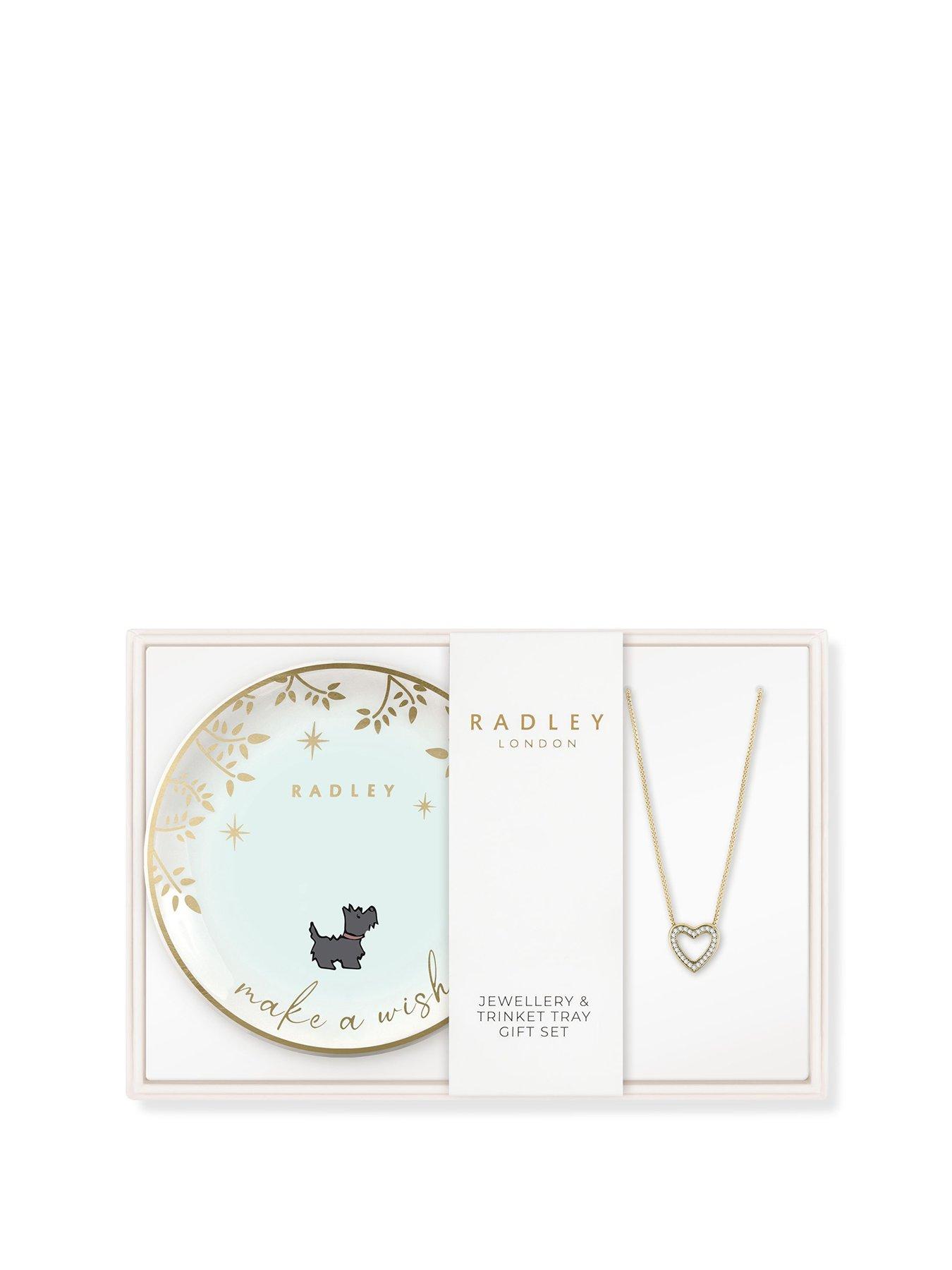 Product photograph of Radley 18ct Gold Plated Stone Set Open Heart Pendant Necklace Trinket Tray Set from very.co.uk