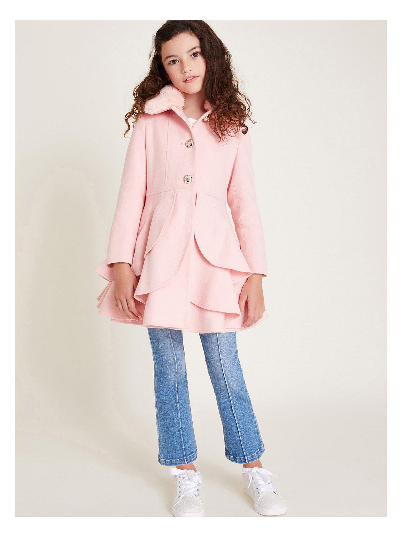 Girls Asher Faux Fur Collar Skirt Coat Pink