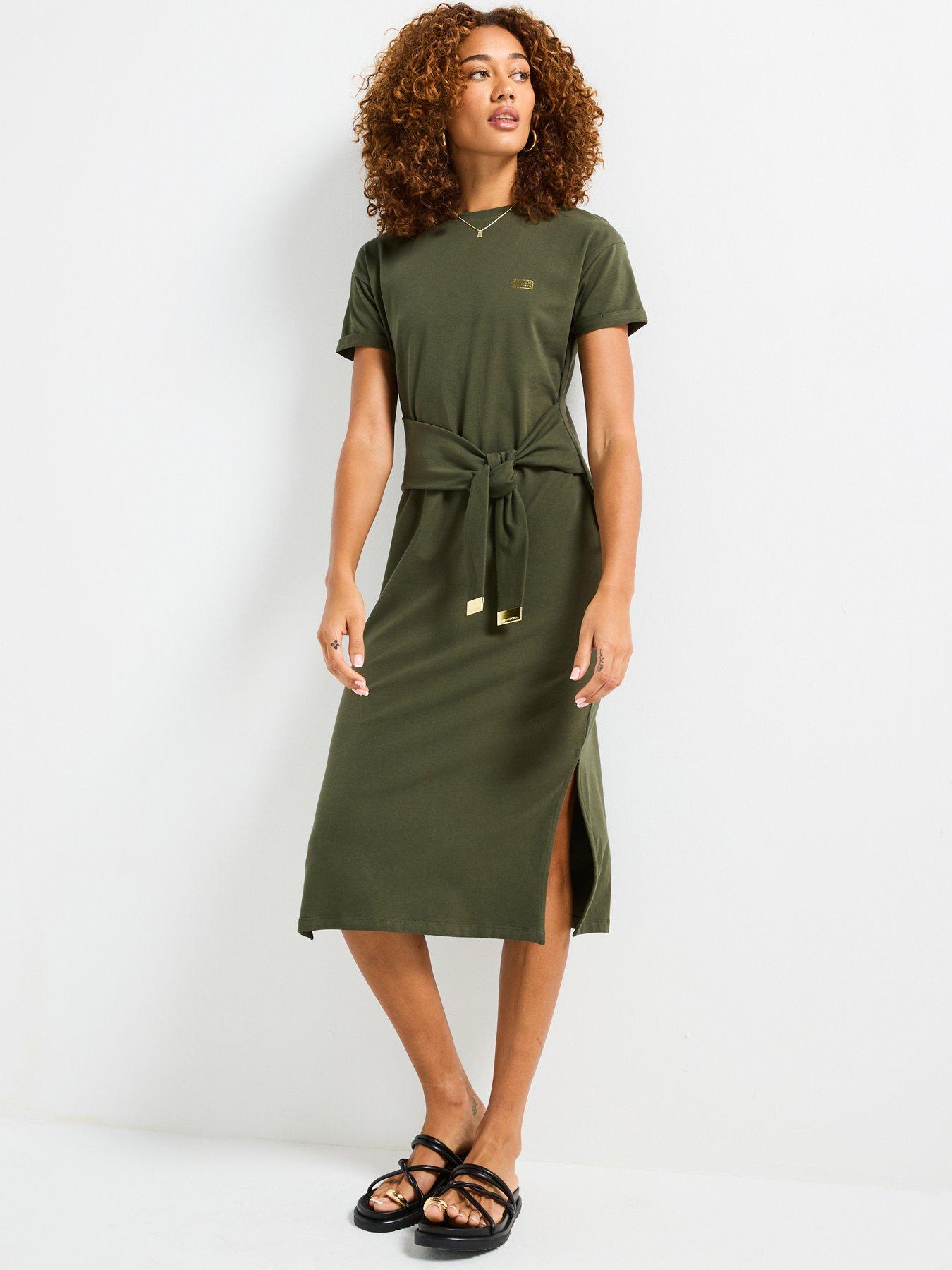 Image of Barbour International Whitson Midi Dress - Khaki, GREEN, Size 14, Women