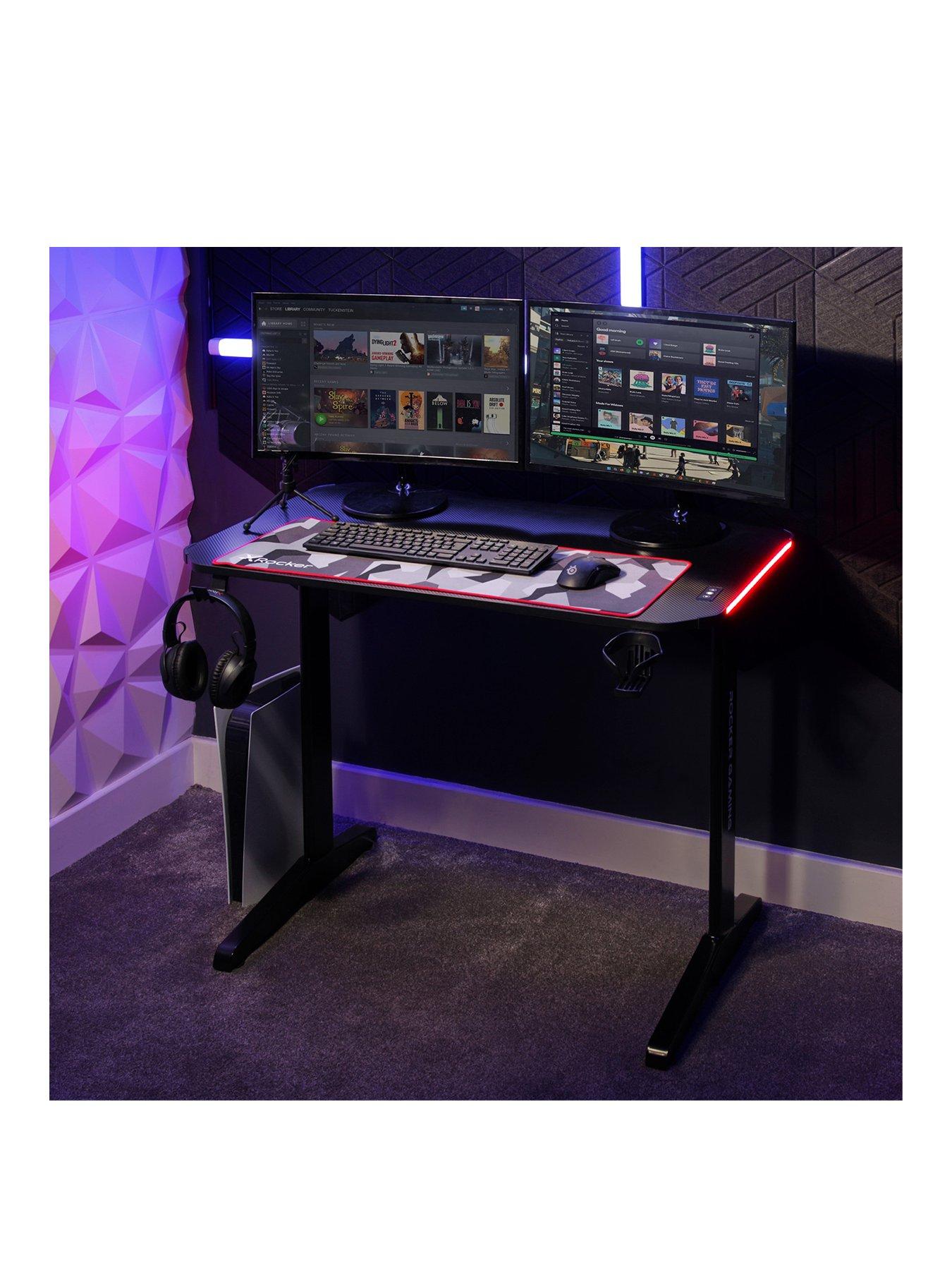 X Rocker Saturn Blue and Panther RGB Gaming Desk Bundle | Very