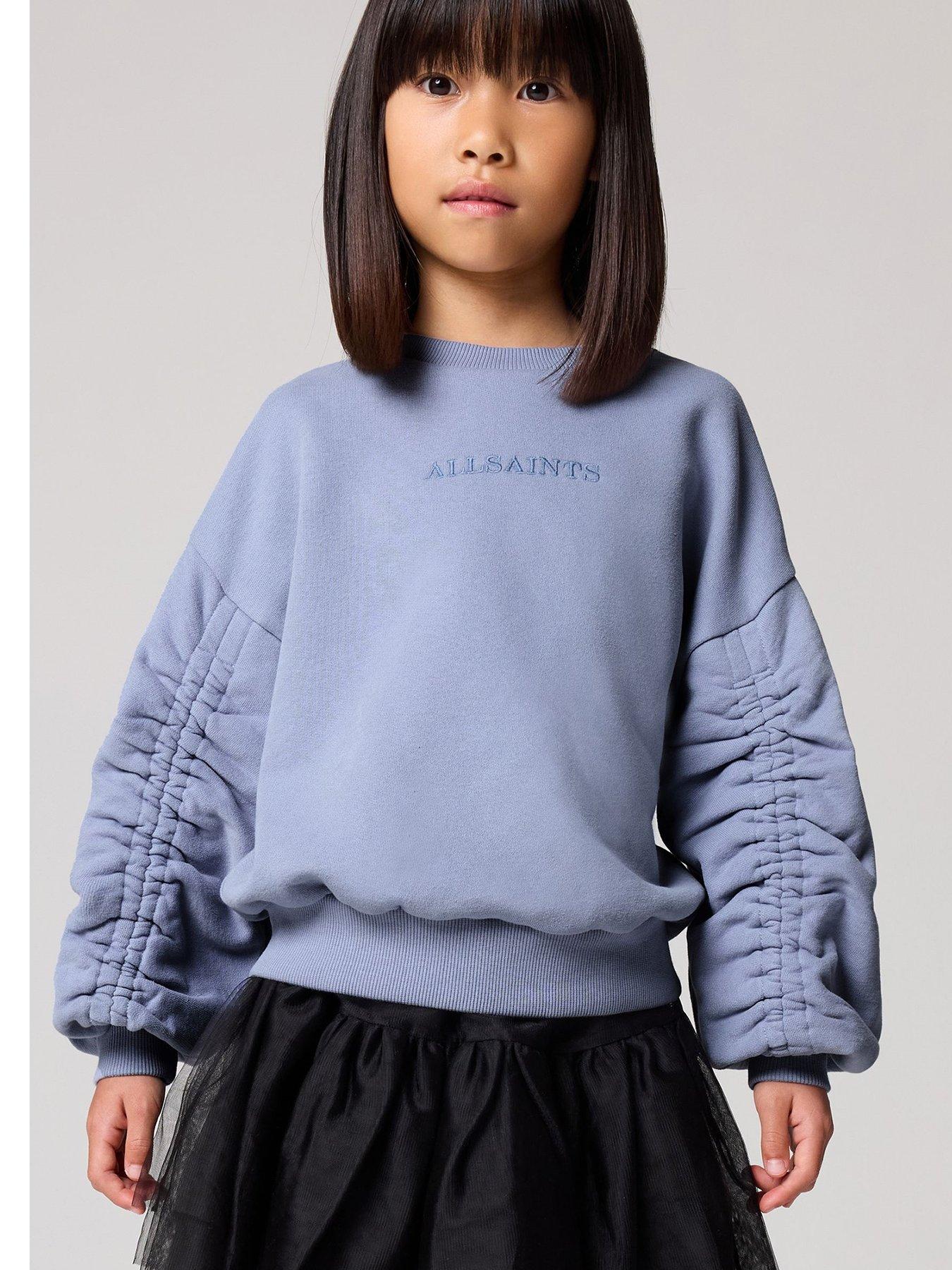 undefined Girls Ruched Sleeve Detail Sweatshirt - Blue