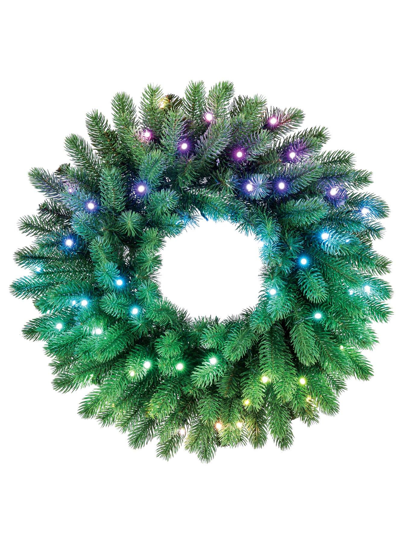 Product photograph of Twinkly Pre-lit Wreath - 50 Rgb Led Regal 24 Green Wire Plug Type G from very.co.uk