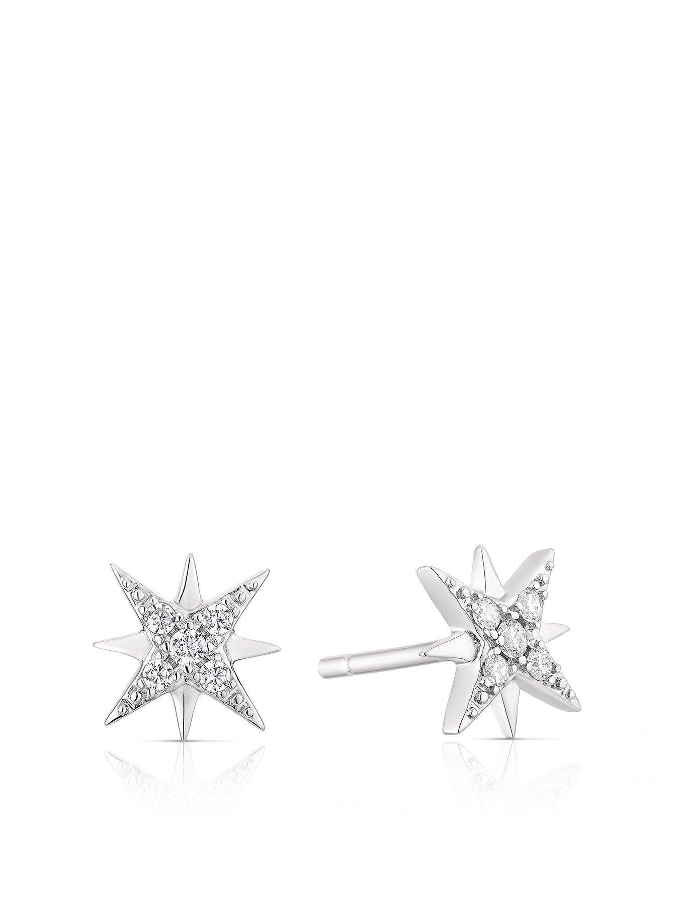 Ernest Jones Sterling Silver Cubic Zirconia Northern Star Stud Earrings