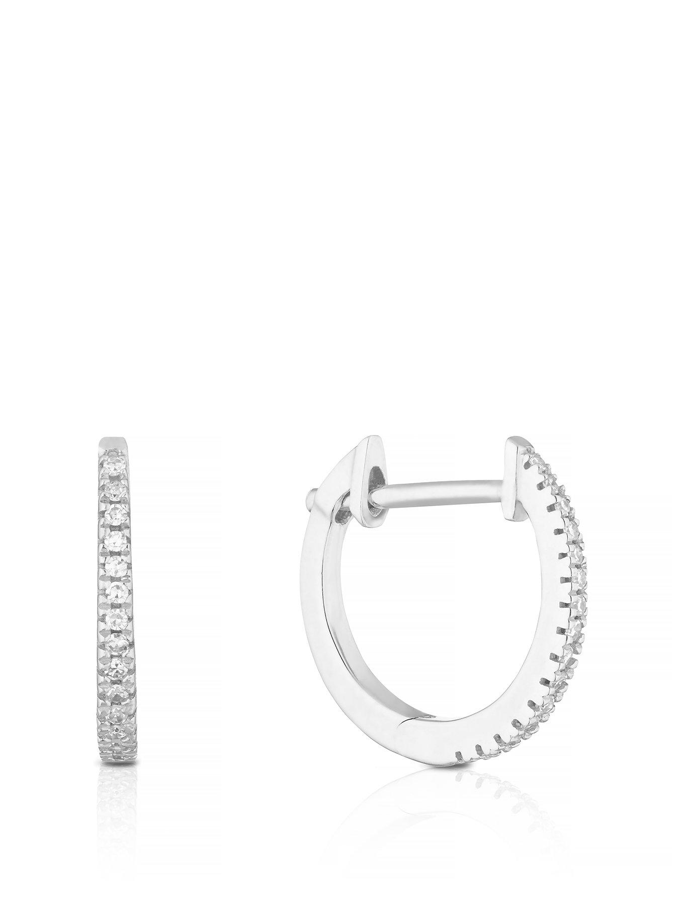 Product photograph of Ernest Jones 9ct White Gold Diamond Skinny Hoop Earrings from very.co.uk