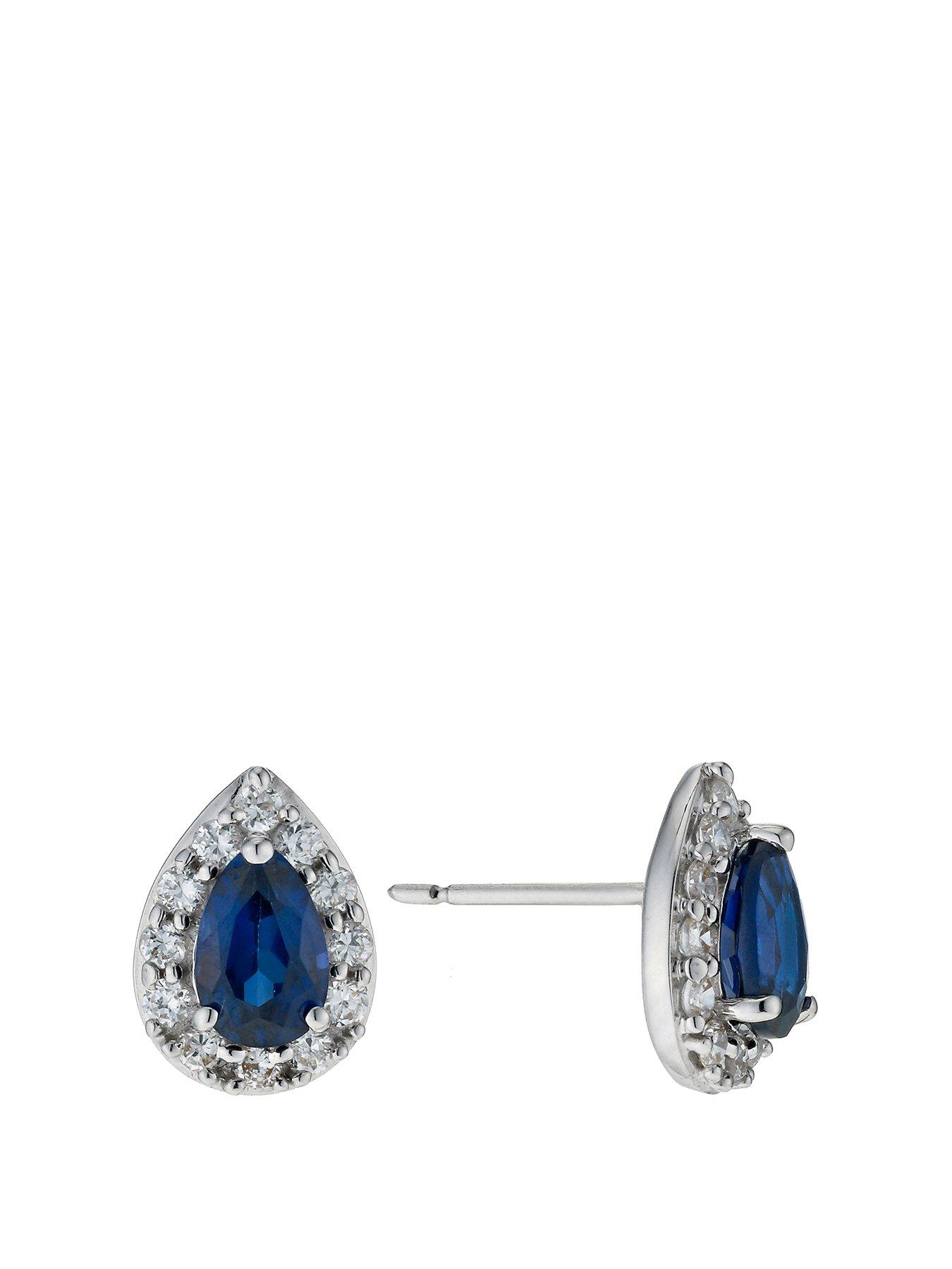 Product photograph of Ernest Jones 9ct White Gold Created Sapphire Cubic Zirconia Earrings from very.co.uk