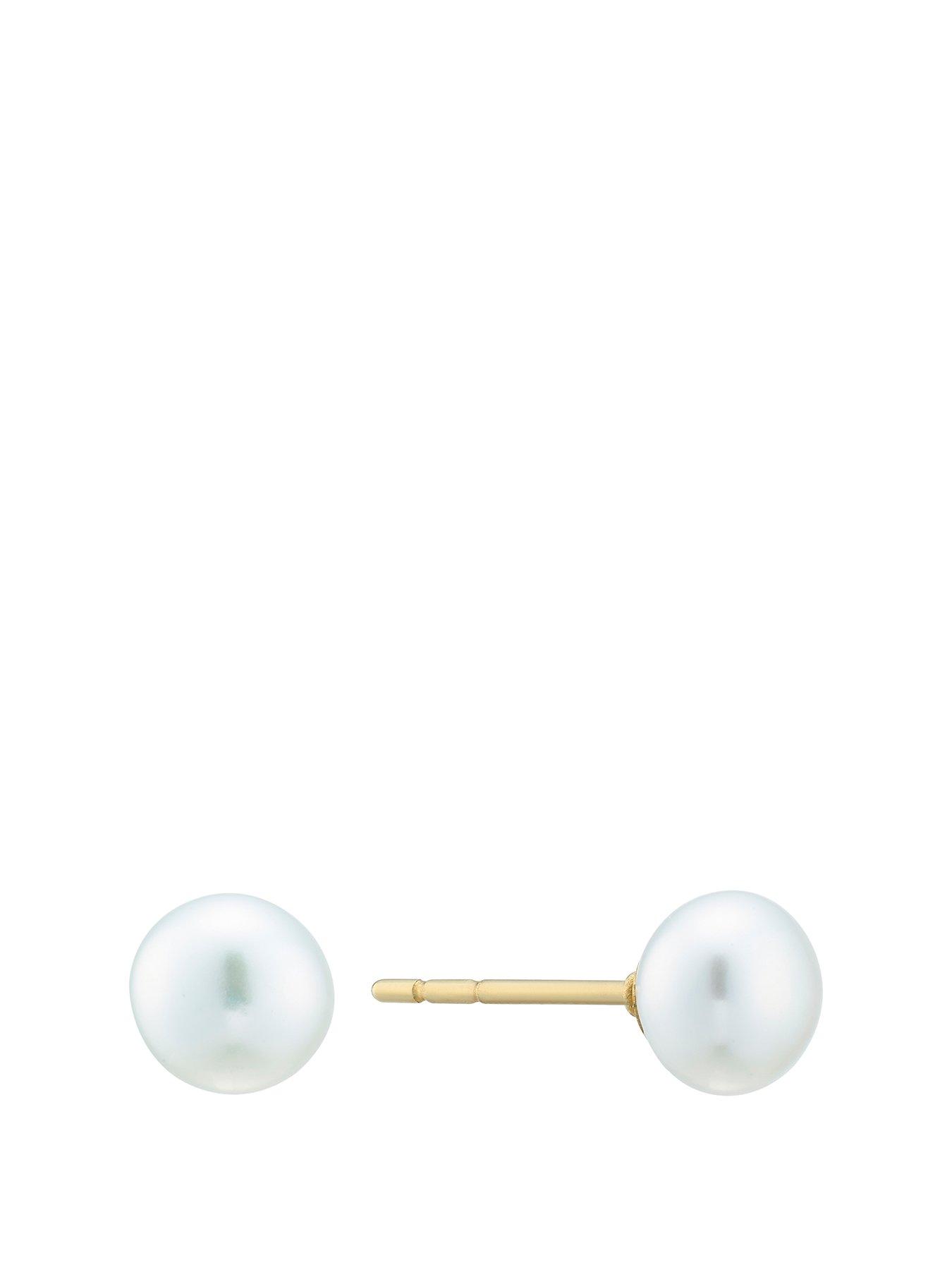 Product photograph of Ernest Jones 9ct Gold Cultured Freshwater Pearl 7mm Button Stud Earrings from very.co.uk