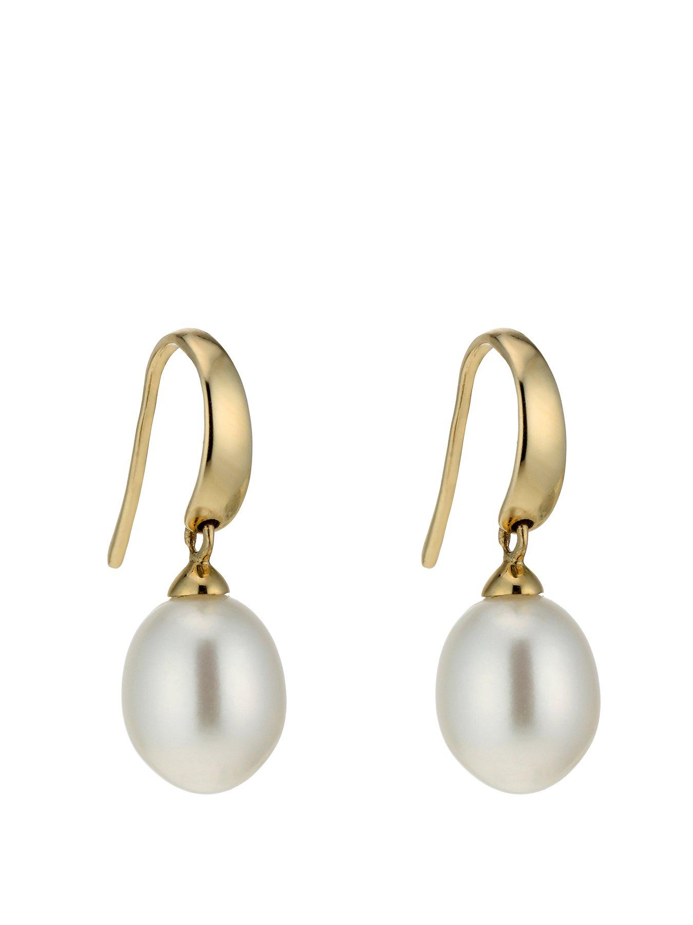 Product photograph of Ernest Jones 9ct Yellow Gold Cultured Freshwater Pearl Drop Hook Earrings from very.co.uk