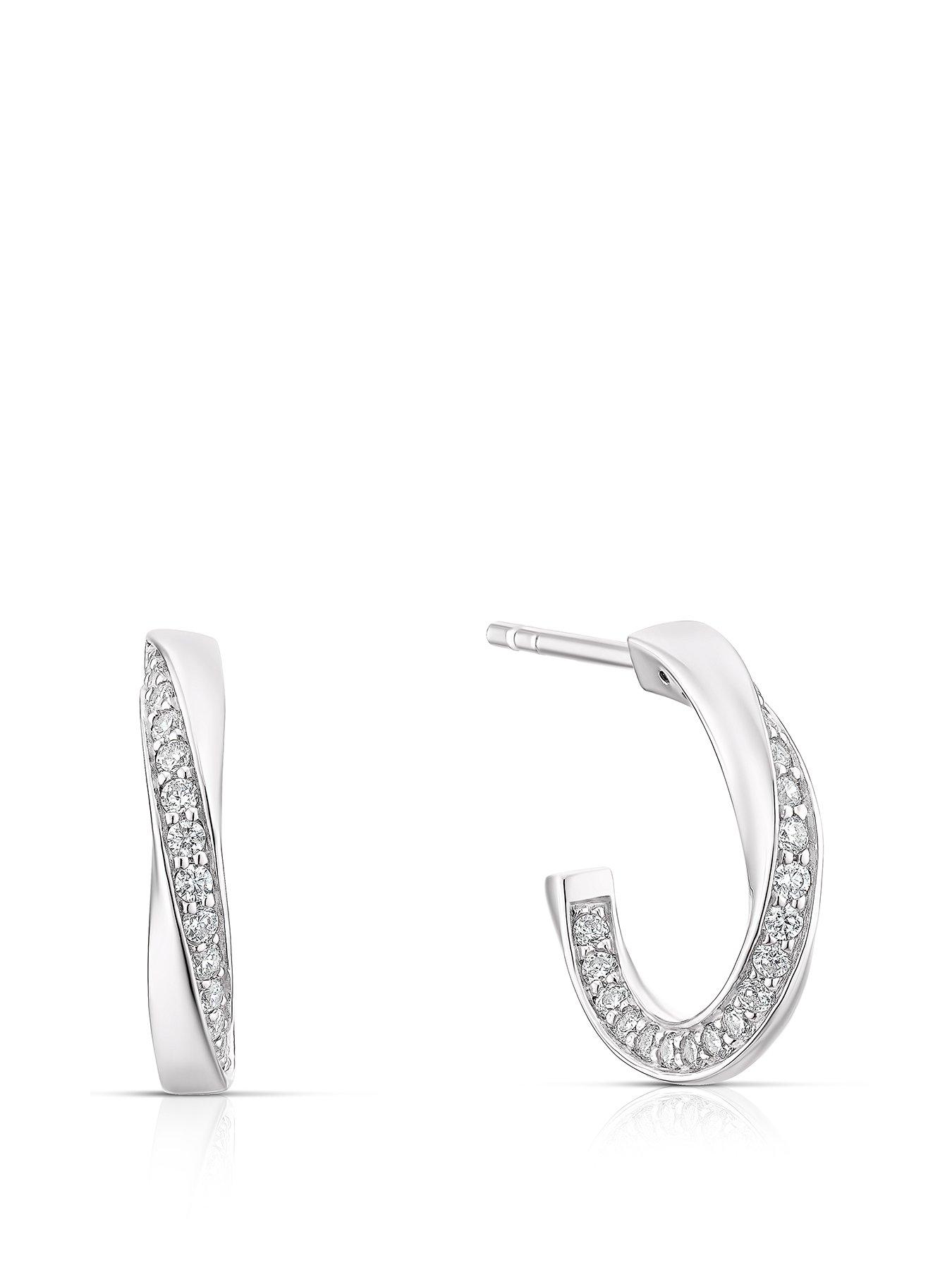 undefined Sterling Silver Cubic Zirconia Twist Half Hoop Earrings