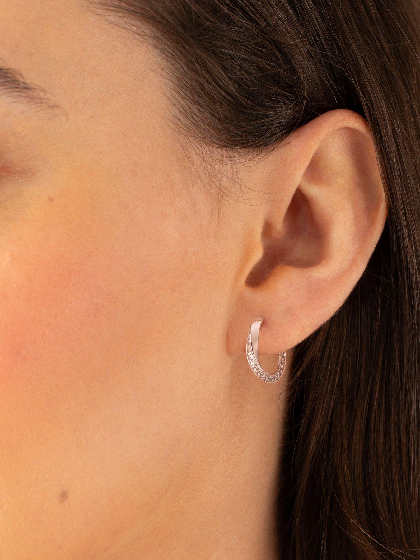 Image 2 of 3 of Ernest Jones Sterling Silver Cubic Zirconia Twist Half Hoop Earrings