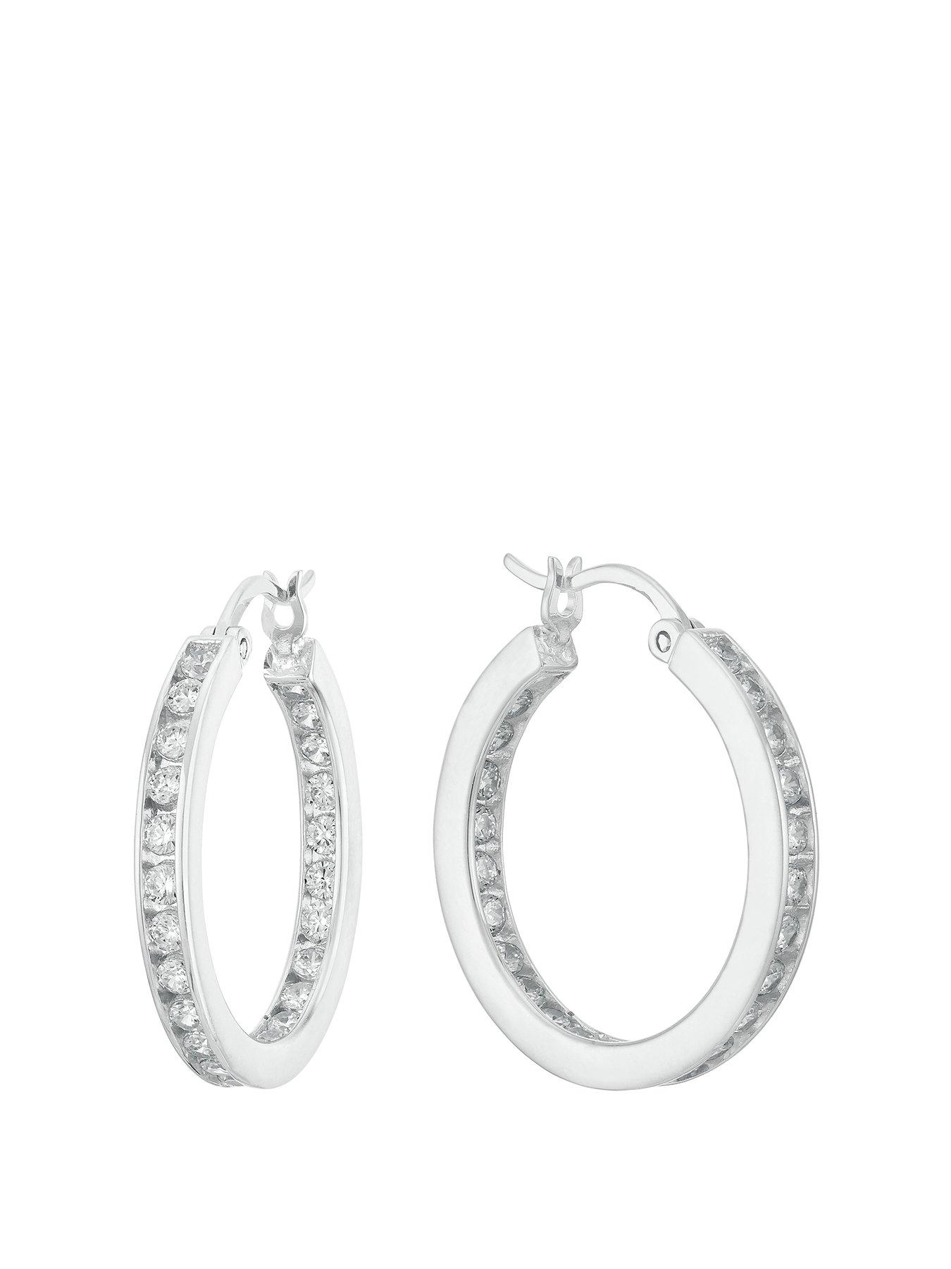 Product photograph of H Samuel Sterling Silver Cubic Zirconia Channel Set Hoop Earrings from very.co.uk