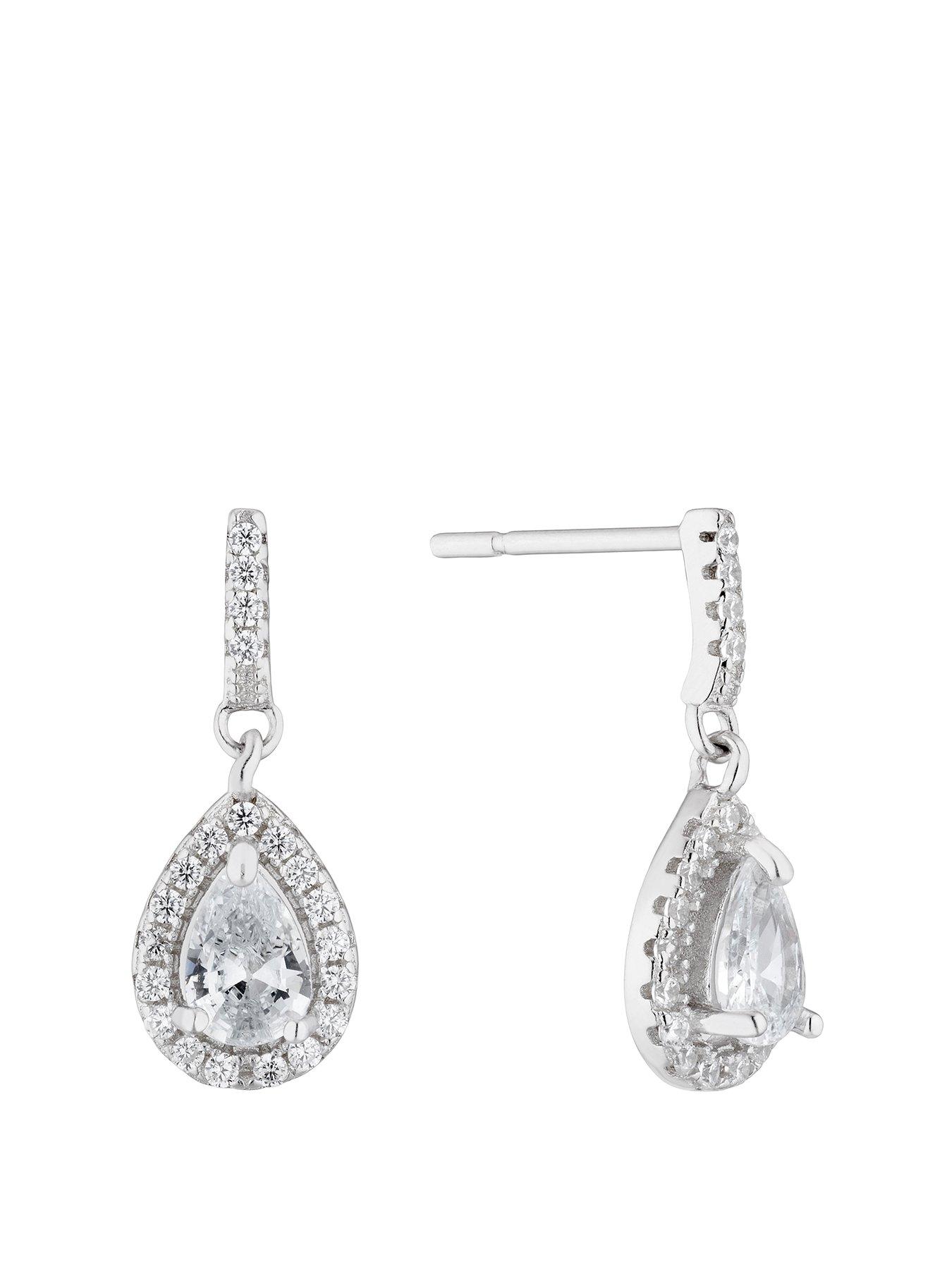 Product photograph of H Samuel Silver Cubic Zirconia Teardrop Drop Earrings from very.co.uk