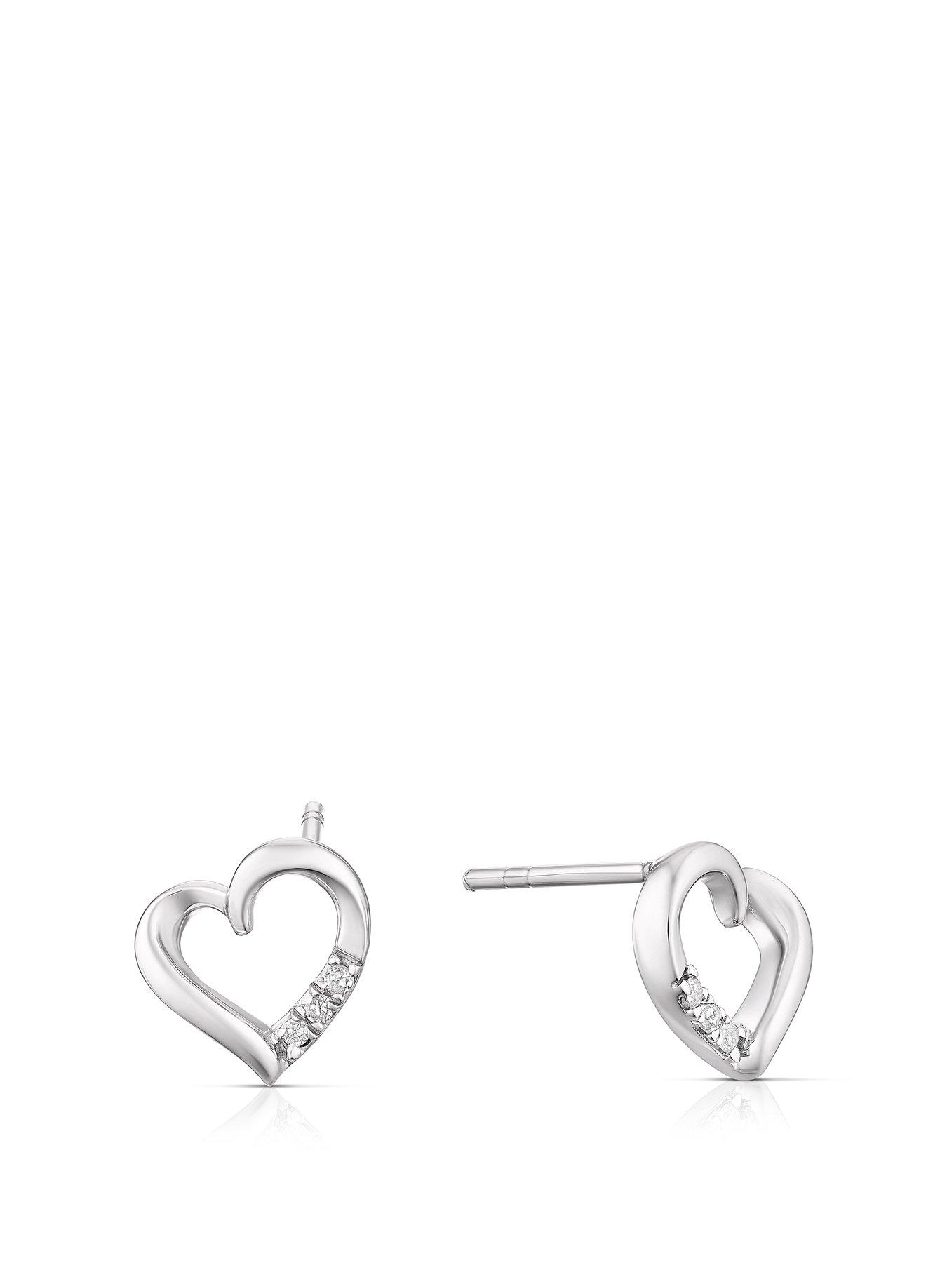 Product photograph of Ernest Jones Sterling Silver 0 05ct Diamond Heart Stud Earrings from very.co.uk