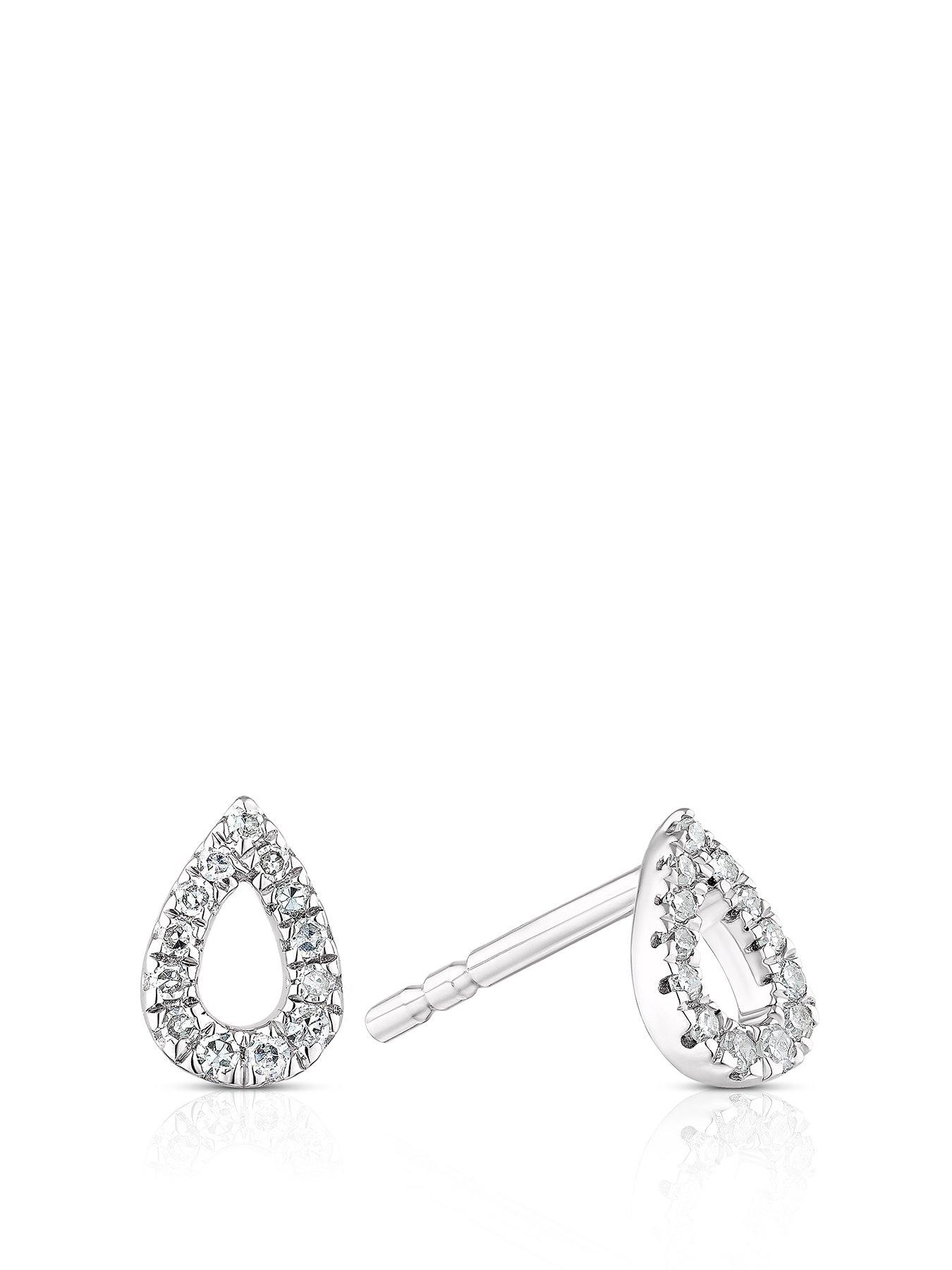 Product photograph of Ernest Jones Sterling Silver Diamond Open Pave Pear Shaped Stud Earrings from very.co.uk