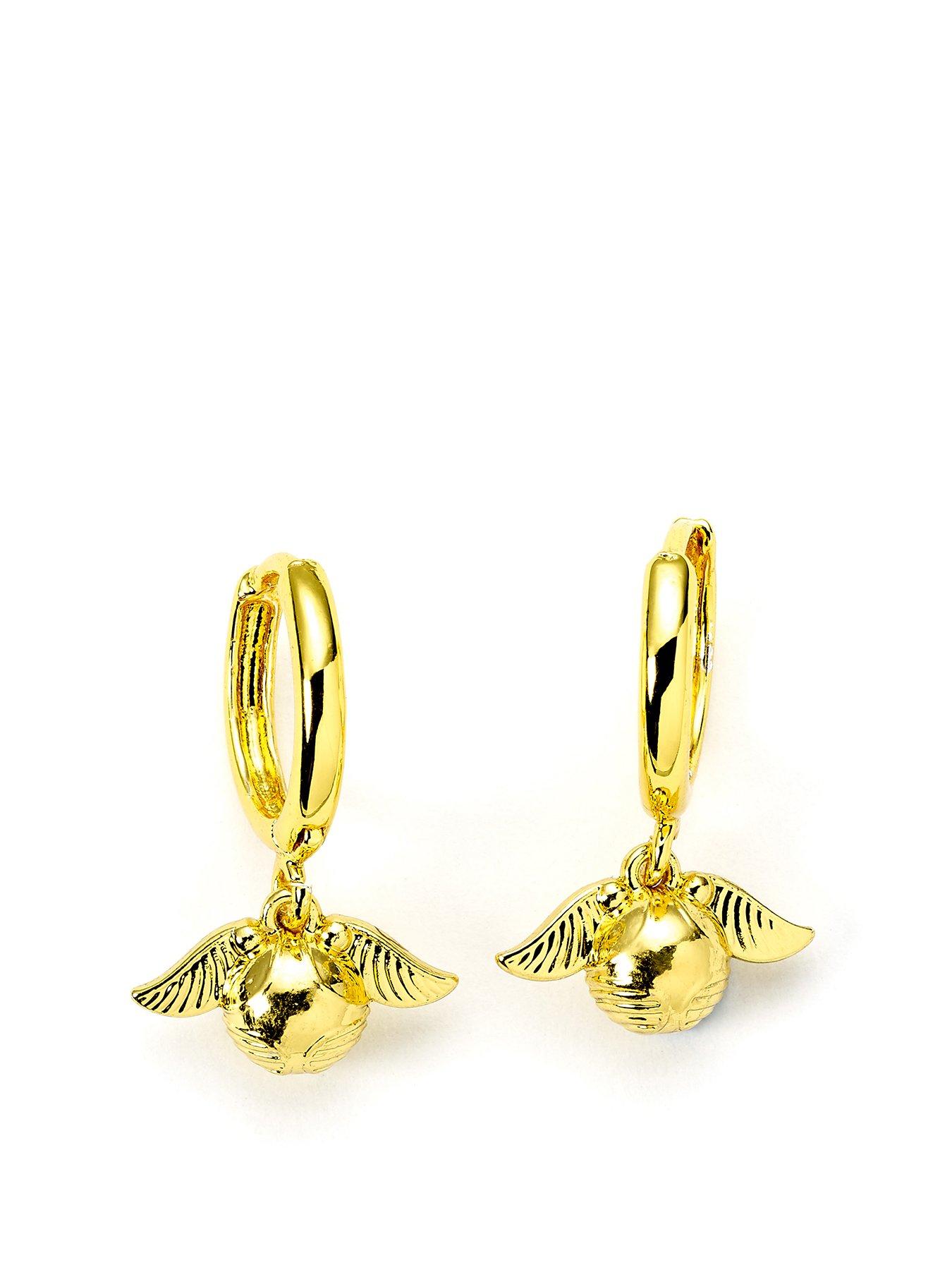 Product photograph of Harry Potter Golden Snitch Gold Tone Huggy Earrings from very.co.uk