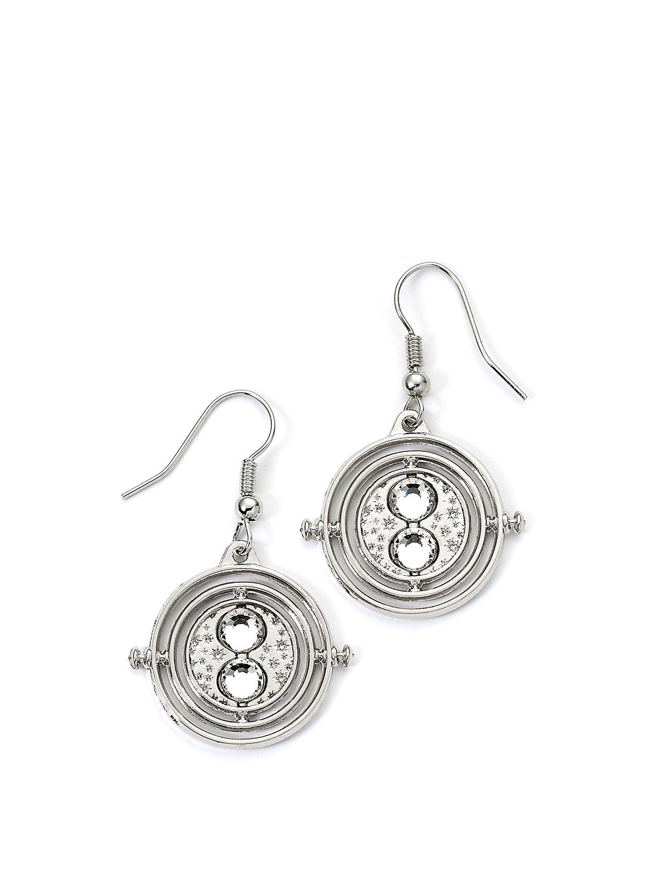 Product photograph of Harry Potter Silver Tone Time Turner Drop Earrings from very.co.uk