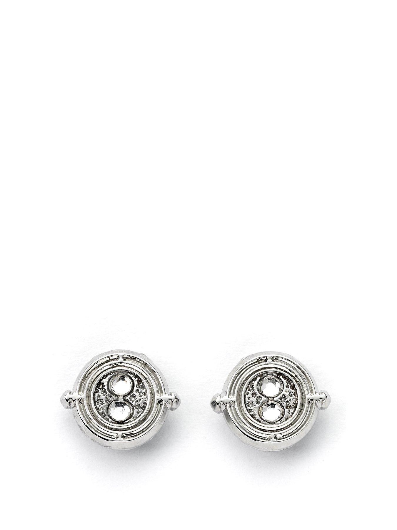 Product photograph of Harry Potter Time Turner Silver Plated Stud Earrings from very.co.uk