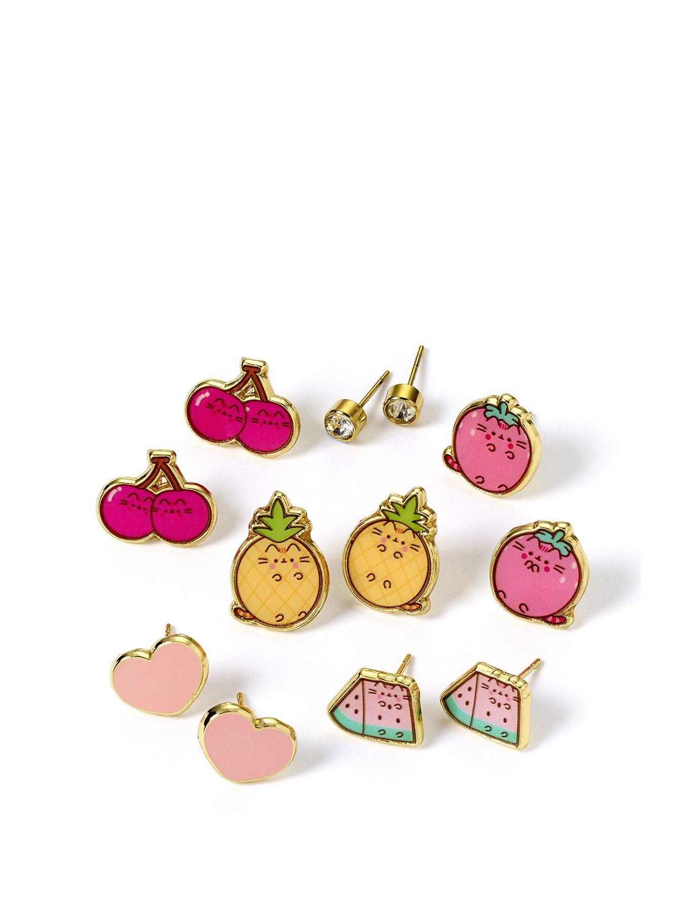 Product photograph of Pusheen The Cat Fruits Themed Stud Earring Set from very.co.uk