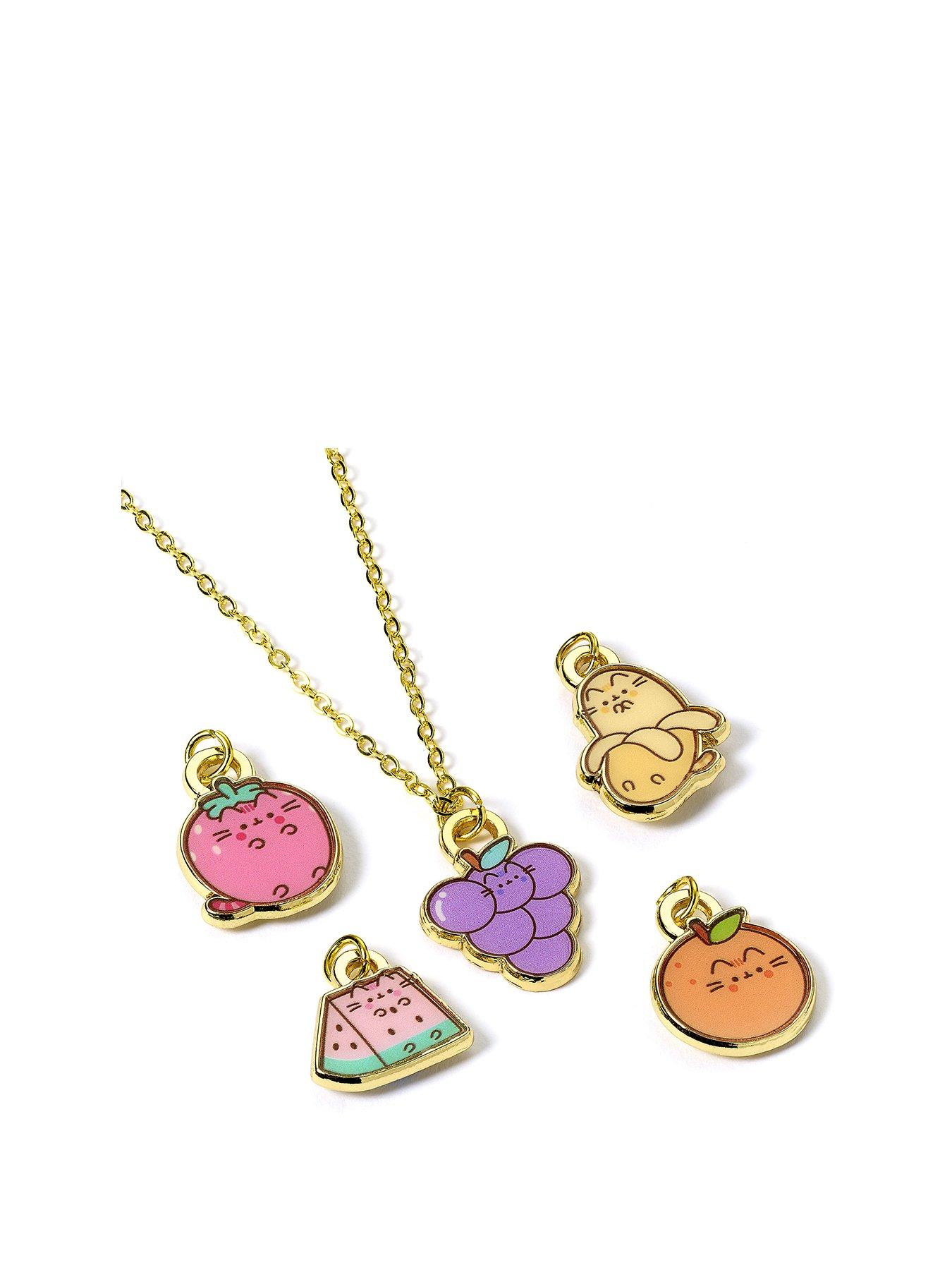 Product photograph of Pusheen The Cat Multi Charm Fruits Themed Necklace Set from very.co.uk