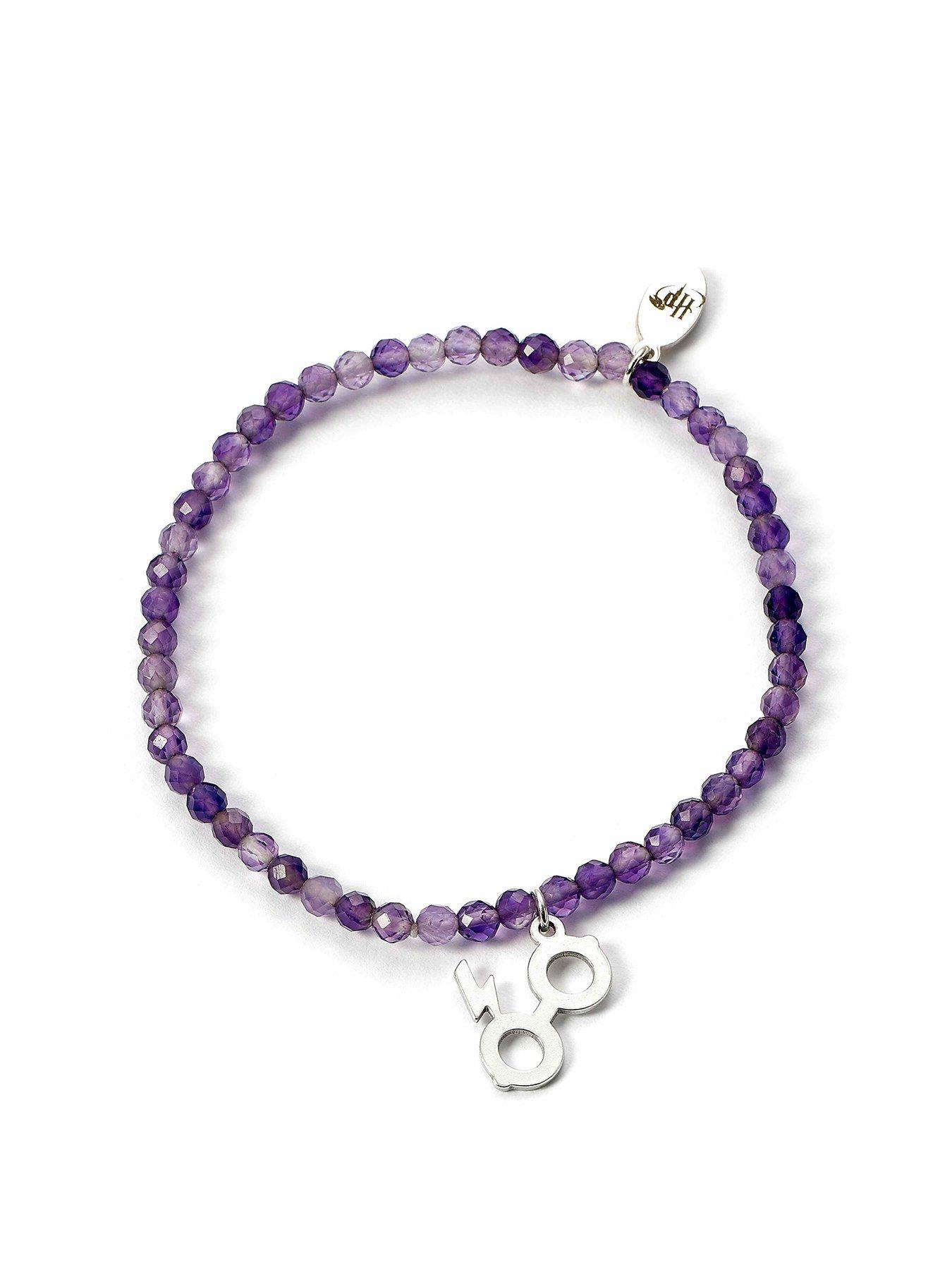 Product photograph of Harry Potter Semi Precious Stone Bracelet With Sterling Silver Lightning Bolt Glasses Charm from very.co.uk