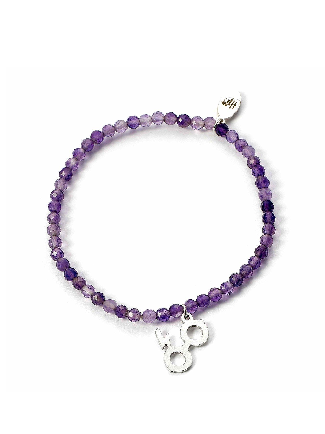 Harry Potter Semi Precious Stone Bracelet with Sterling Silver Lightning bolt  &  Glasses Charm