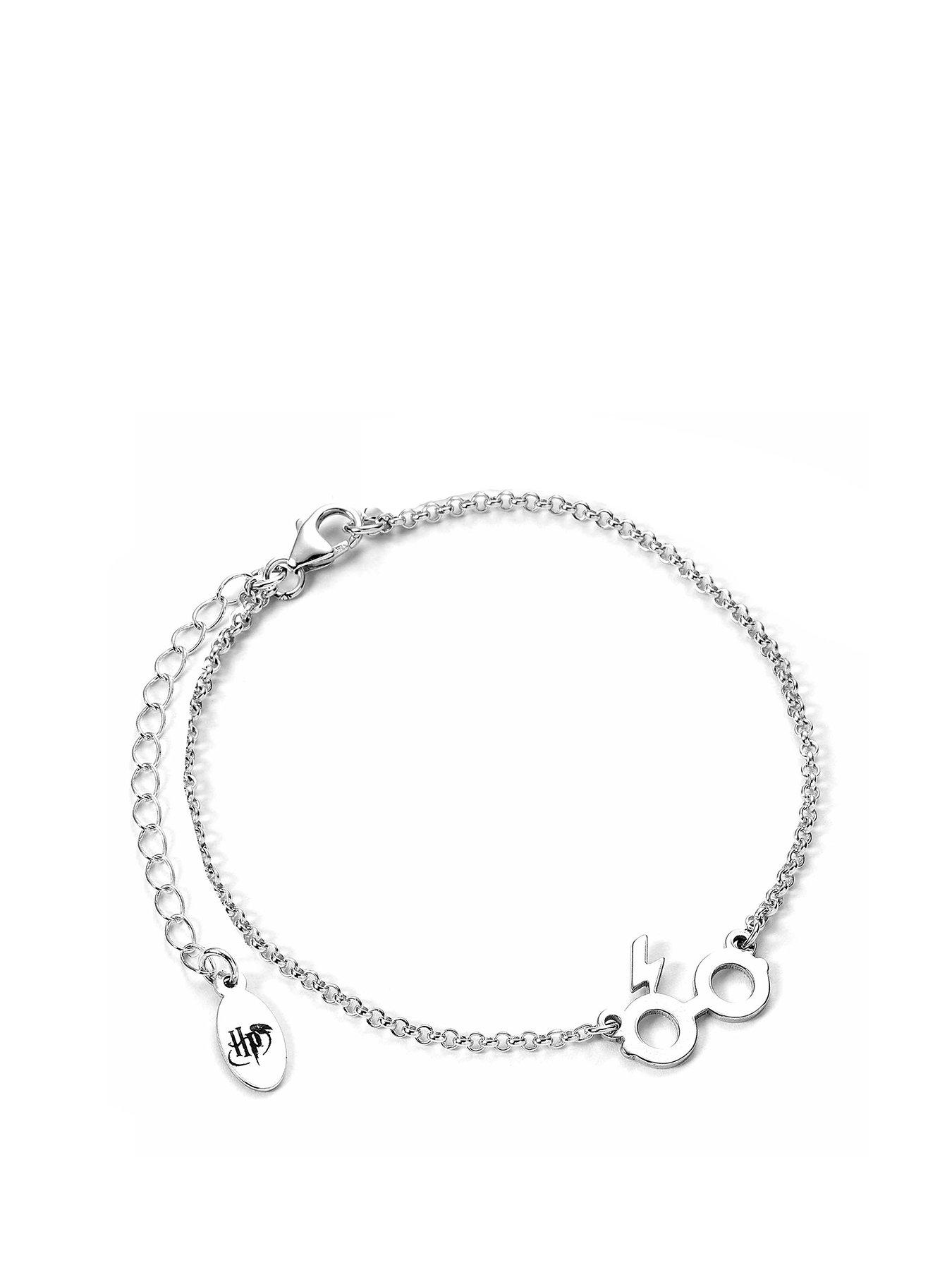 Product photograph of Harry Potter Sterling Silver Glasses Lightning Bolt Charm Bracelet from very.co.uk