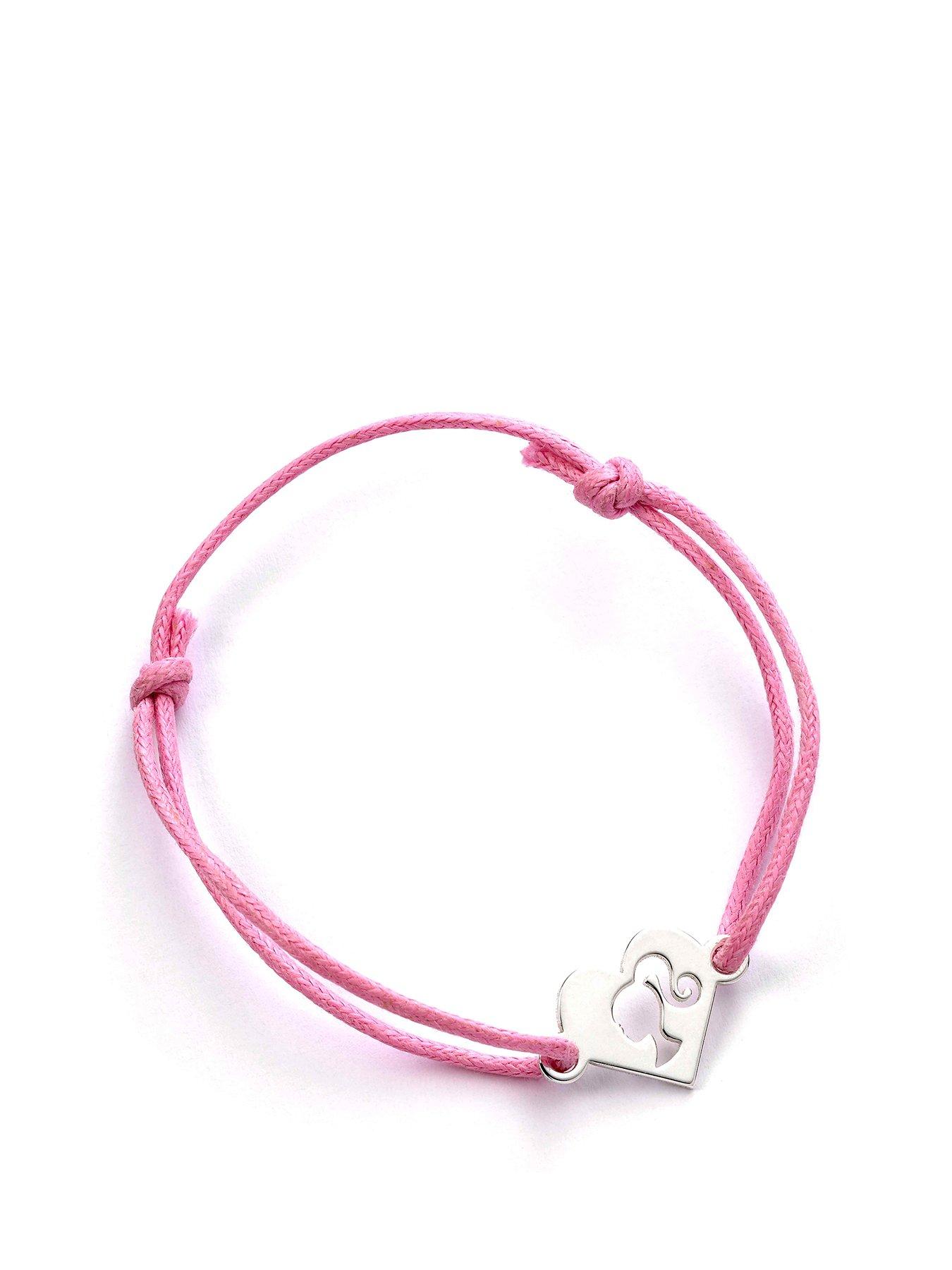 Product photograph of Barbie Sterling Silver Heart Friendship Pink Cord Bracelet from very.co.uk