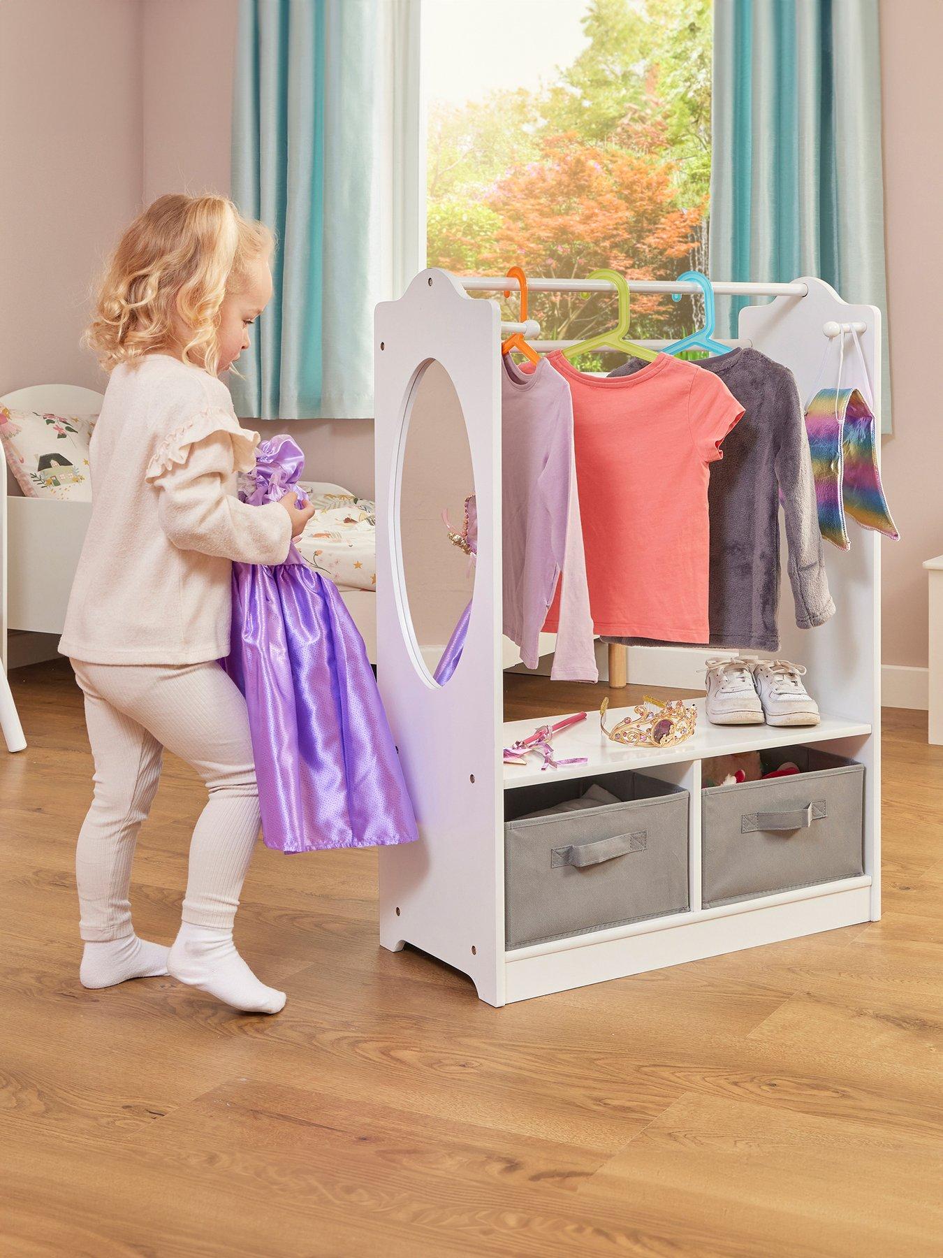 Liberty House White Wooden Dress Up unit with Grey Storage bins Very