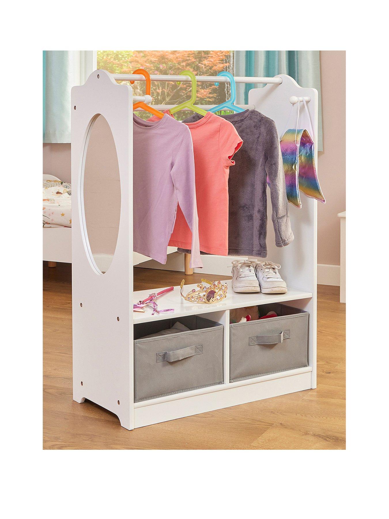 Image 3 of 7 of Liberty House White Wooden Dress Up unit with Grey Storage bins
