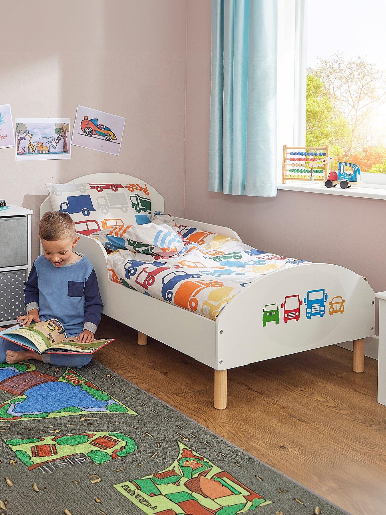 undefined White Toddler Bed with Car Decal