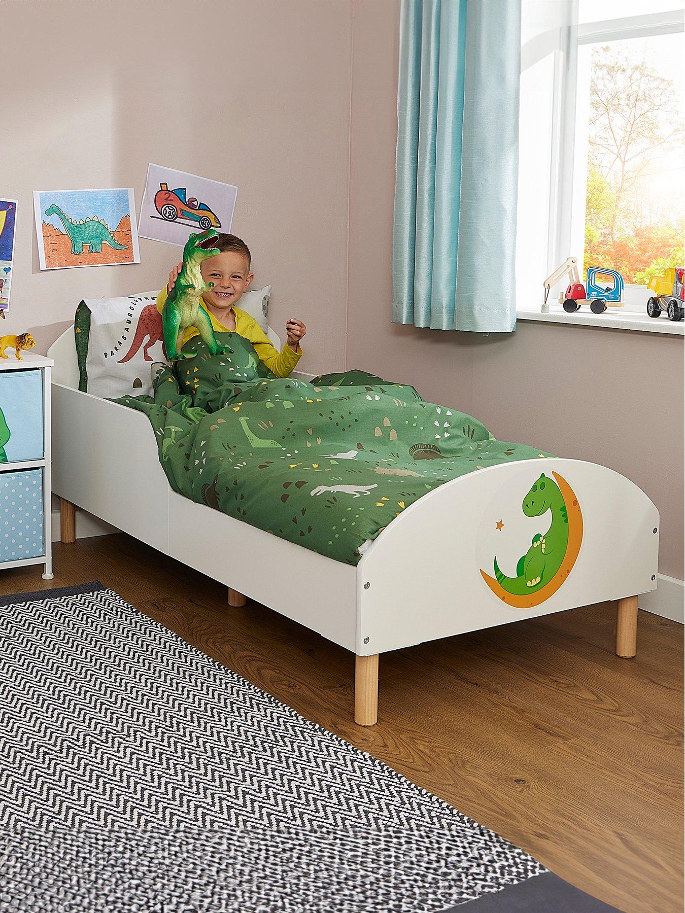 Liberty House White Toddler Bed with Dinosaur Decal