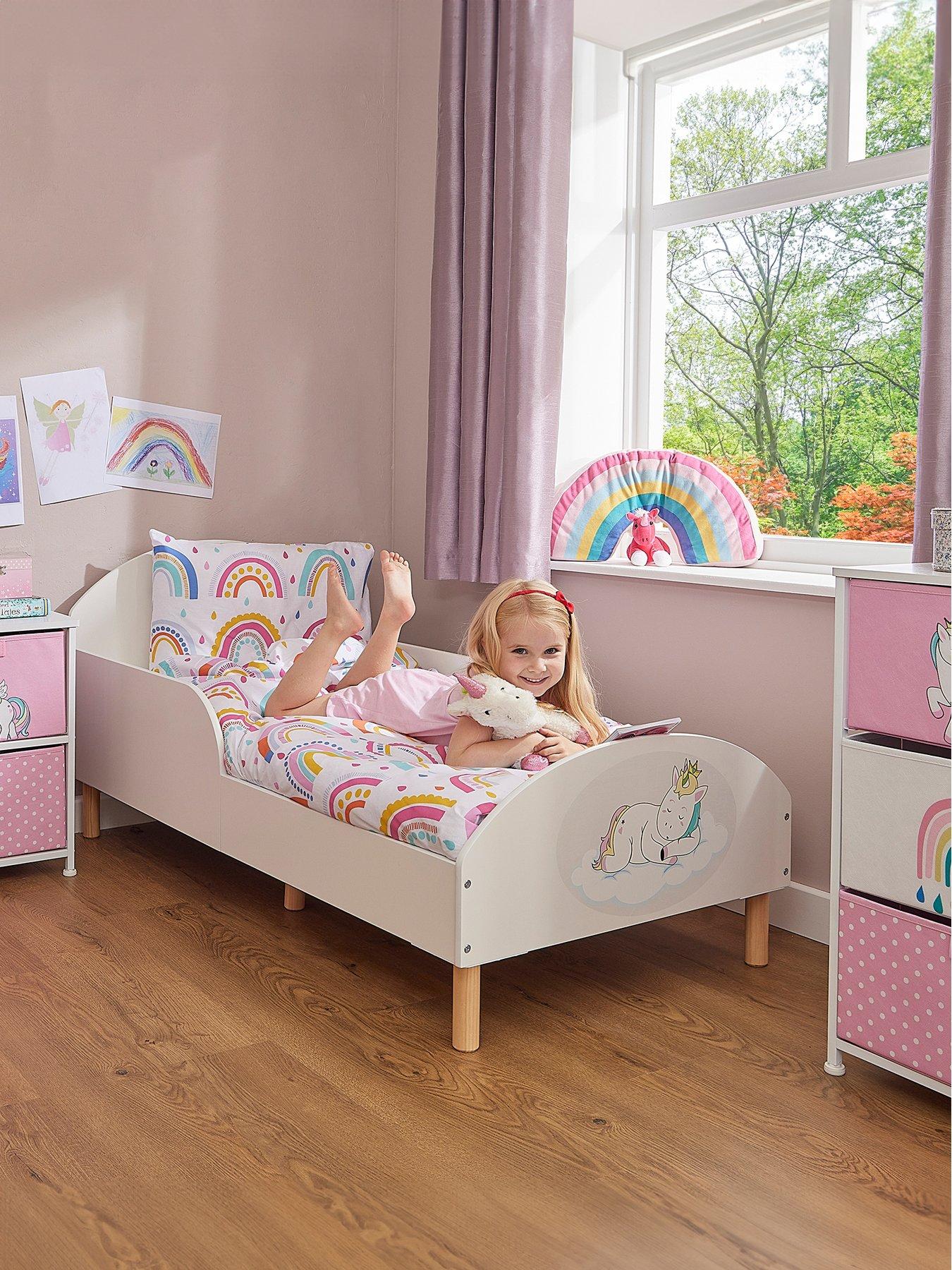 Product photograph of Liberty House White Toddler Bed With Unicorn Decal from very.co.uk