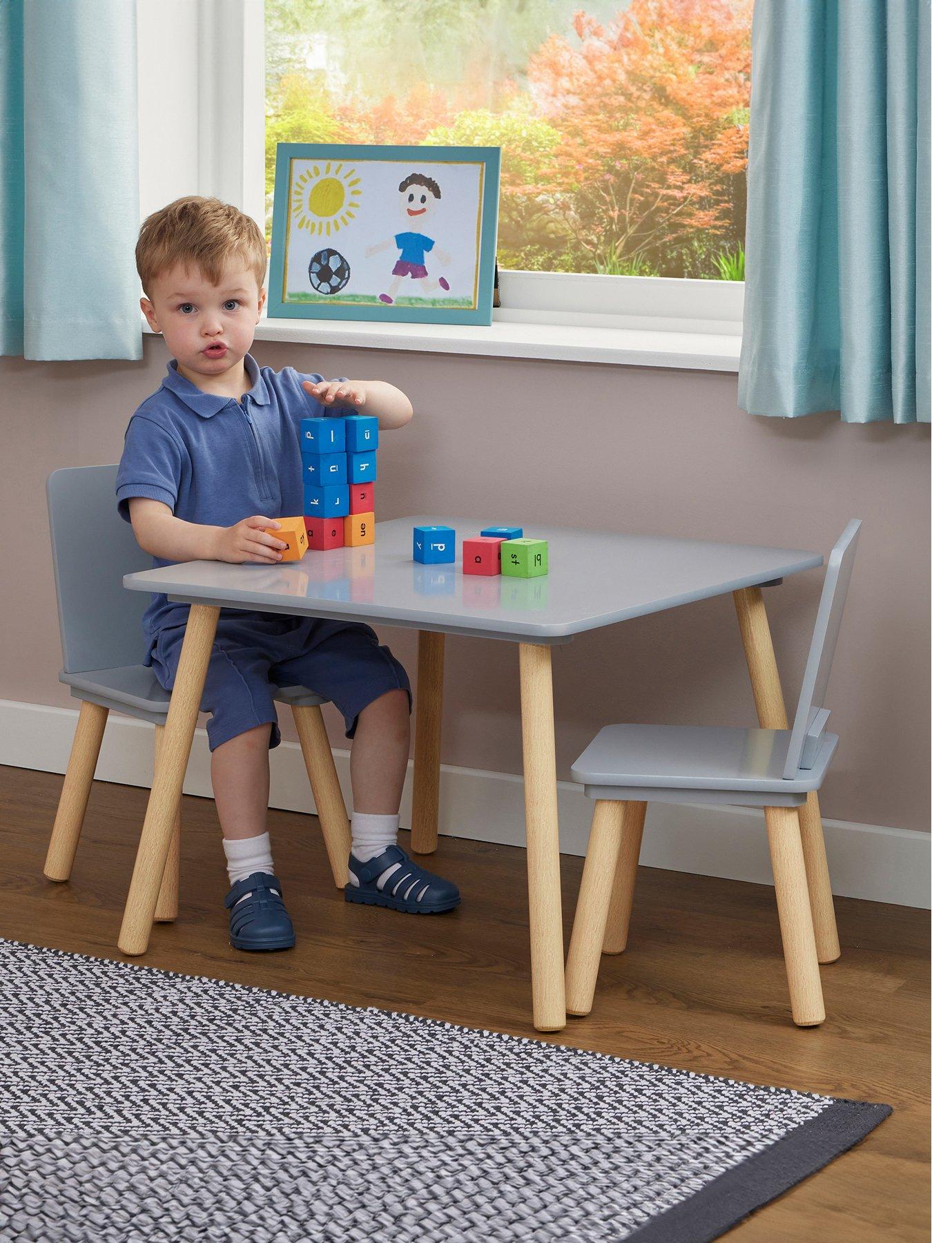 undefined Kids Grey and Pinewood Table and Two Chairs set