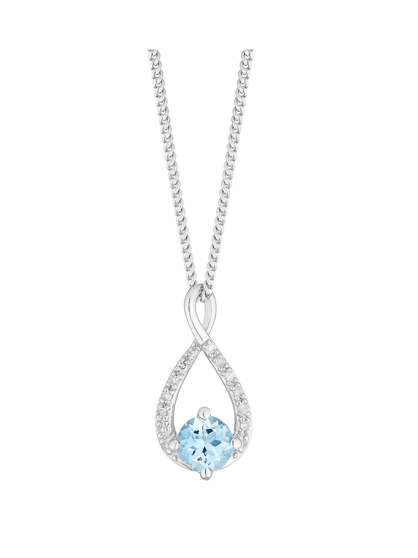 Product photograph of H Samuel Sterling Silver Blue Topaz Diamond Infinity Pendant from very.co.uk