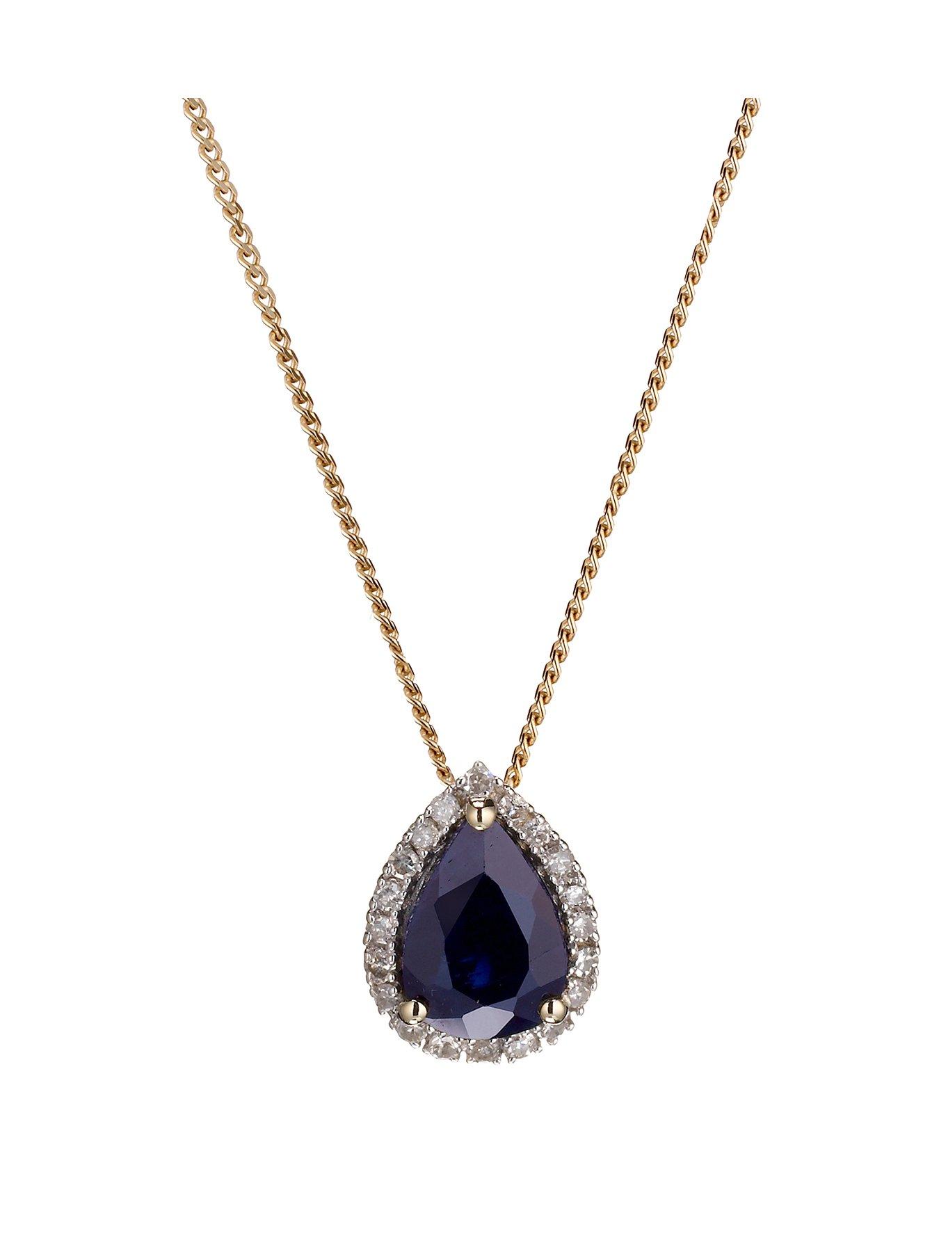 Product photograph of H Samuel 9ct Yellow Gold Sapphire And Diamond Pendant from very.co.uk