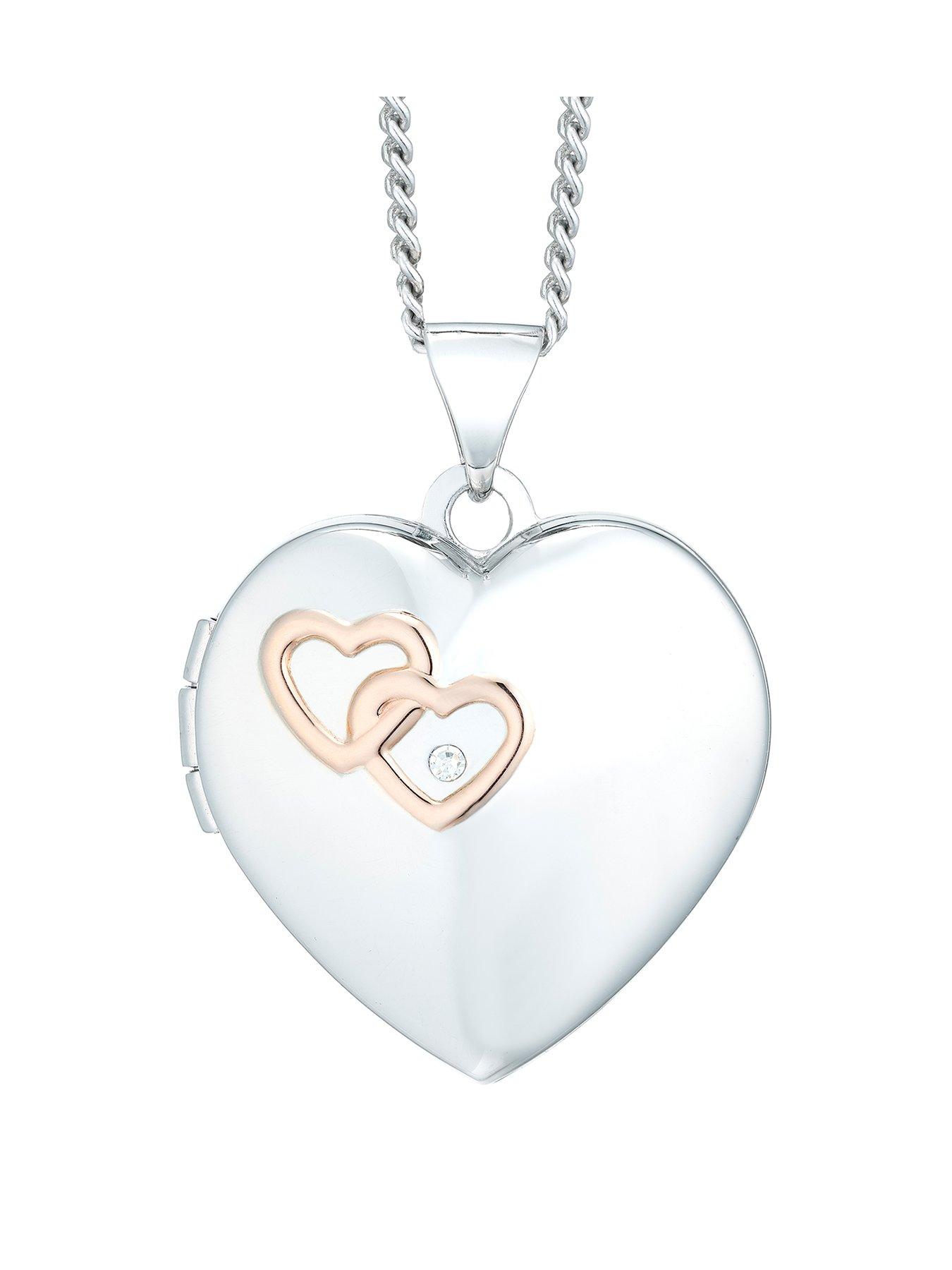 Product photograph of Ernest Jones Sterling Silver 9ct Rose Gold 18 Inch Diamond Heart Locket from very.co.uk