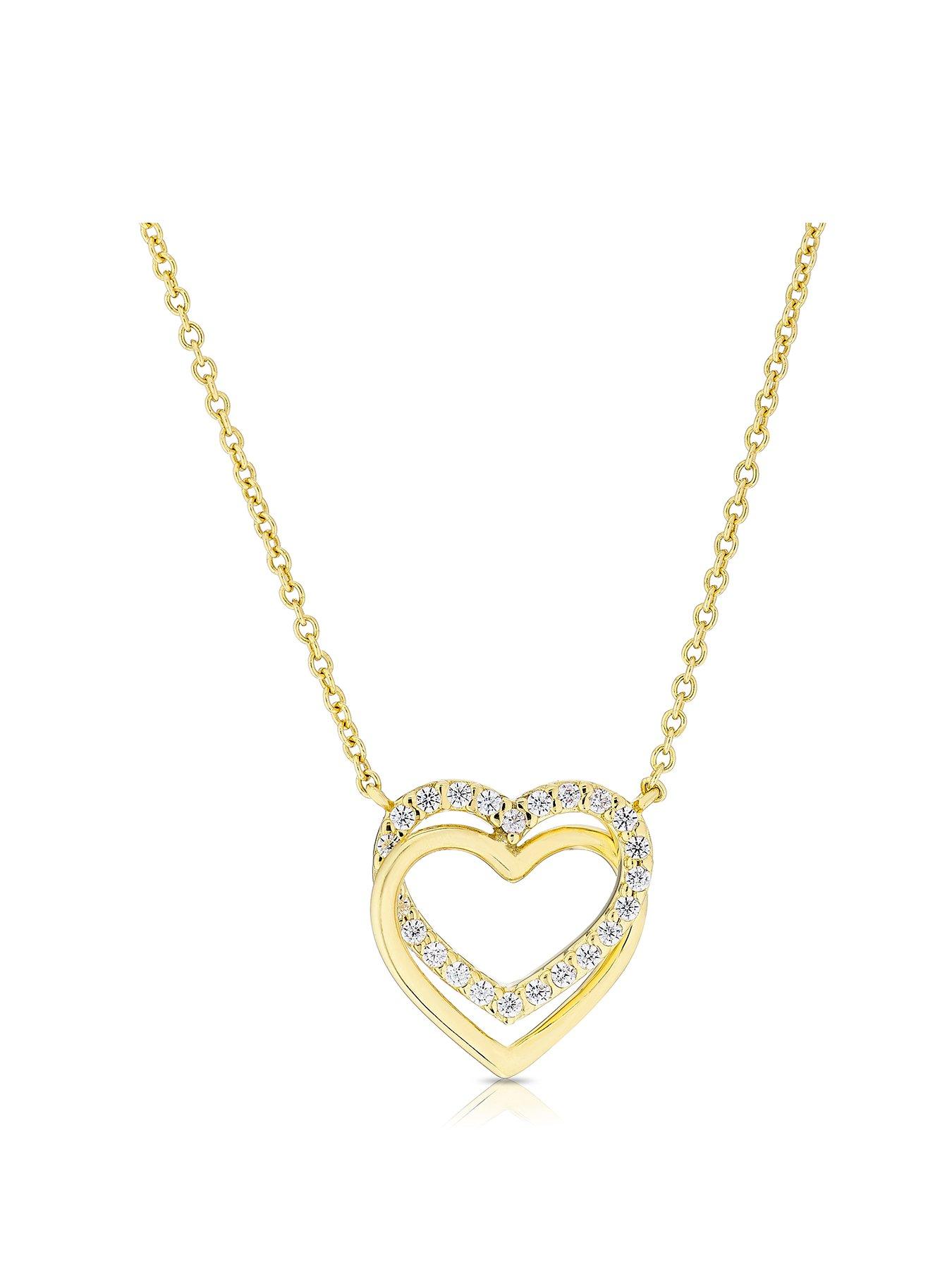 Product photograph of Ernest Jones 9ct Yellow Gold Cubic Zirconia Linked Heart Necklace from very.co.uk