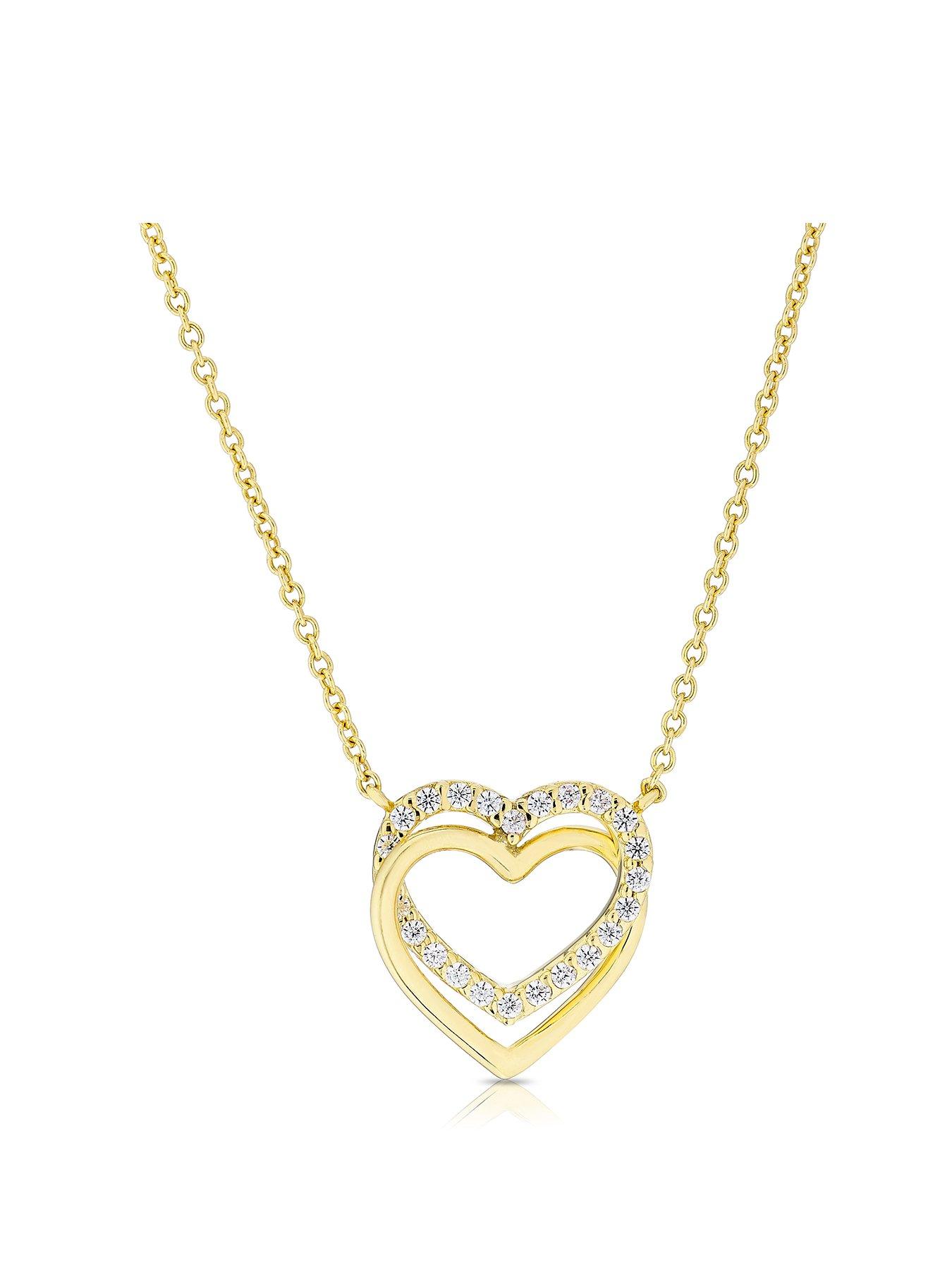 Ernest Jones 9ct Yellow Gold Cubic Zirconia Linked Heart Necklace