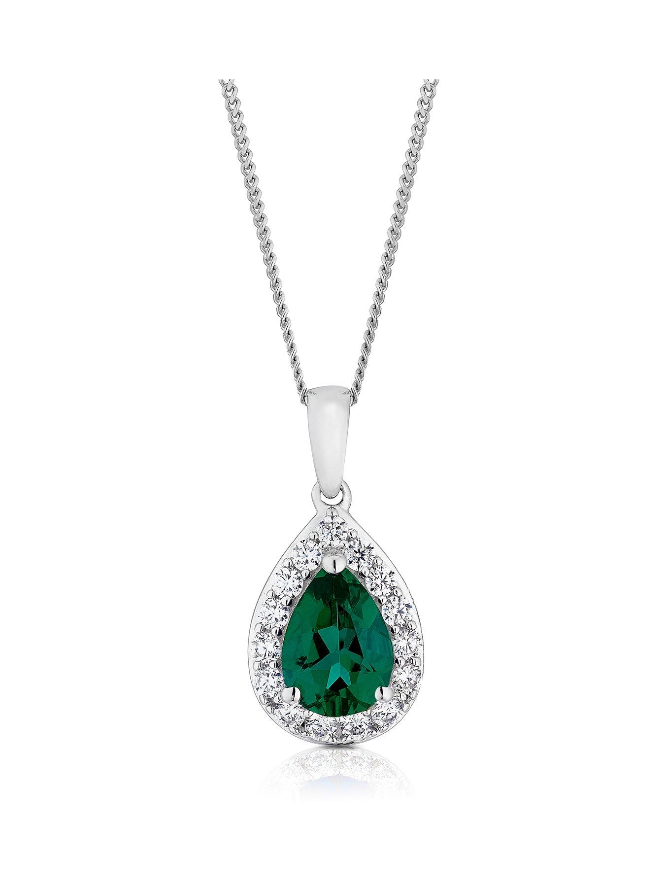 Product photograph of Ernest Jones 9ct White Gold Created Emerald Cz Cluster Pear Pendant from very.co.uk