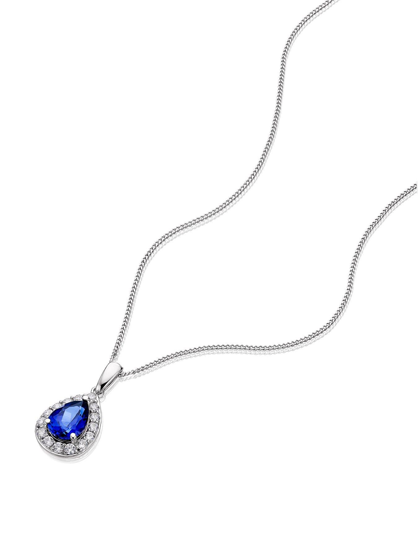Image 2 of 4 of Ernest Jones 9ct White Gold Created Sapphire & CZ Pear Cluster Pendant