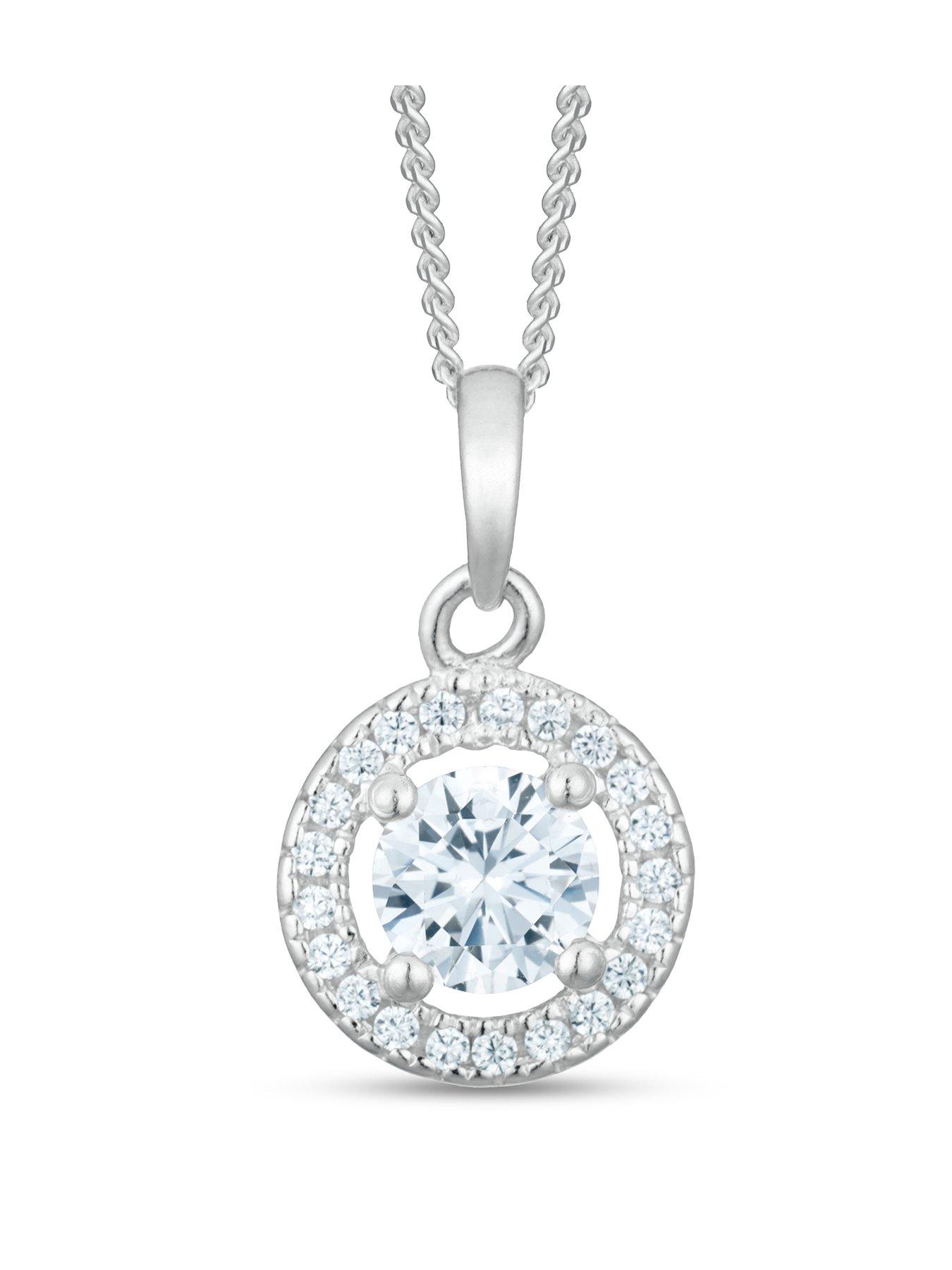 Product photograph of H Samuel Sterling Silver Cubic Zirconia Round Pendant from very.co.uk