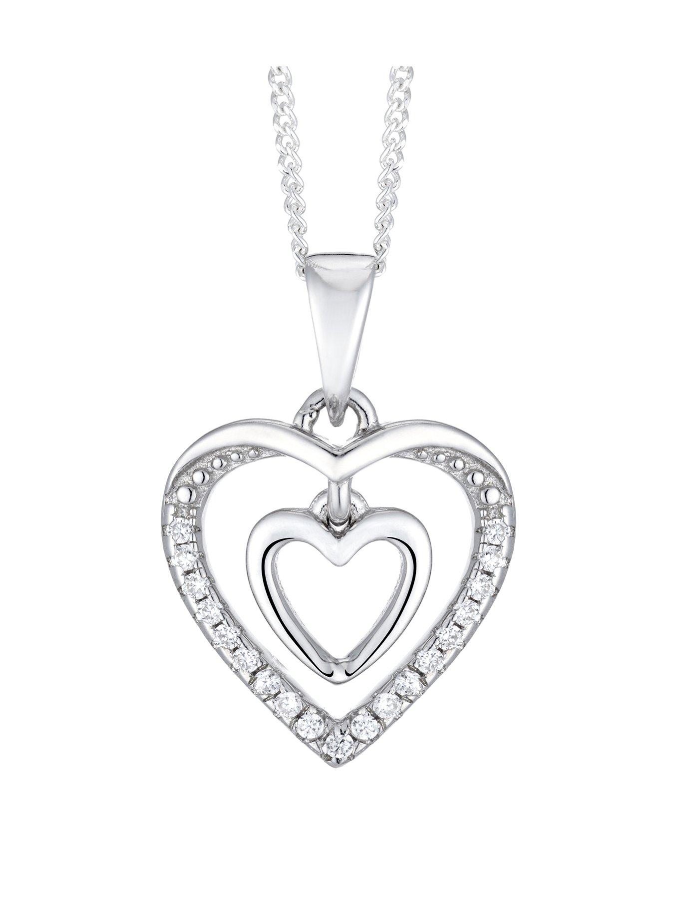 Product photograph of H Samuel Silver Cubic Zirconia Double Heart Pendant from very.co.uk