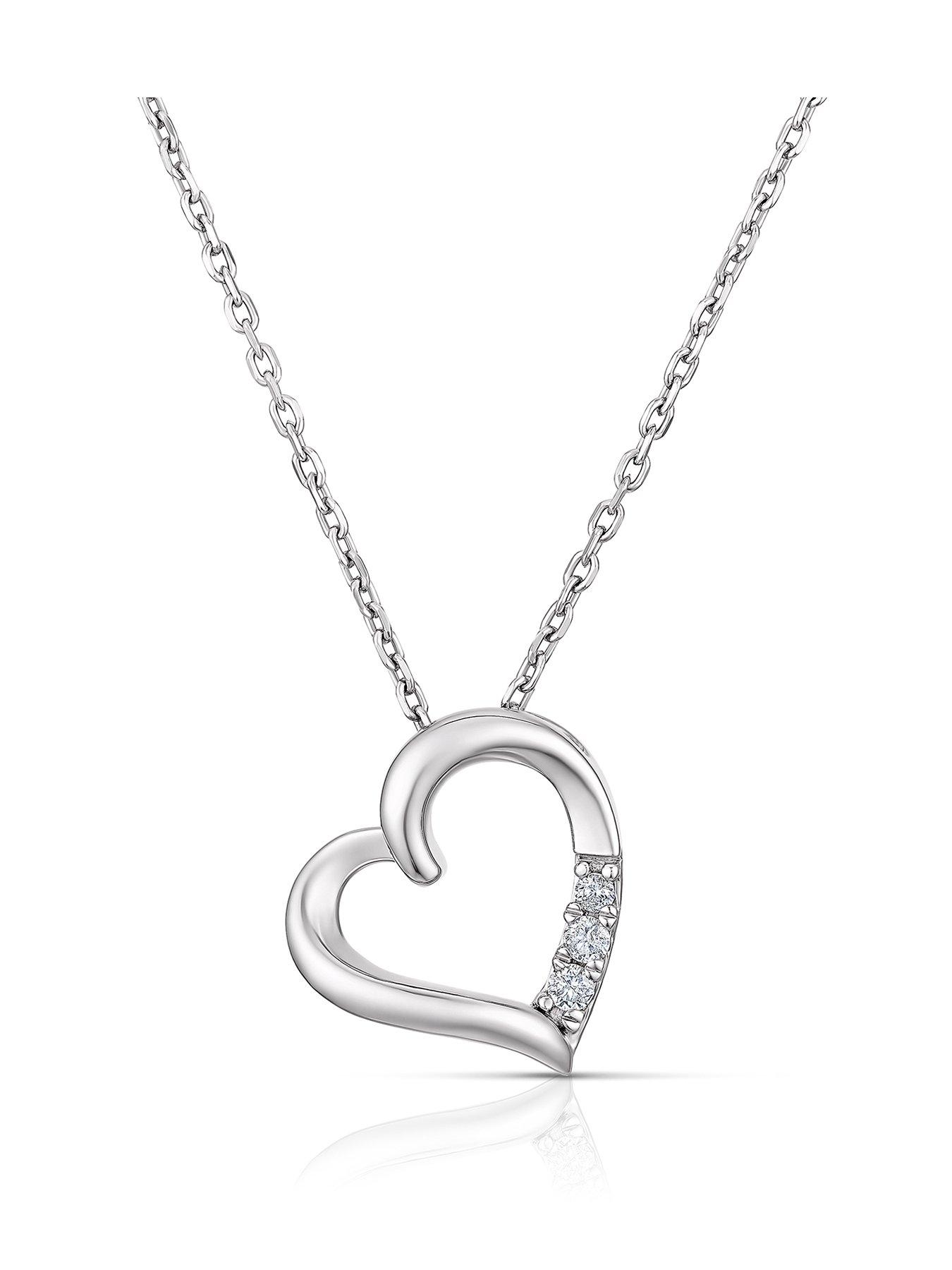 Product photograph of Ernest Jones Sterling Silver 0 05ct Diamond Heart Pendant from very.co.uk