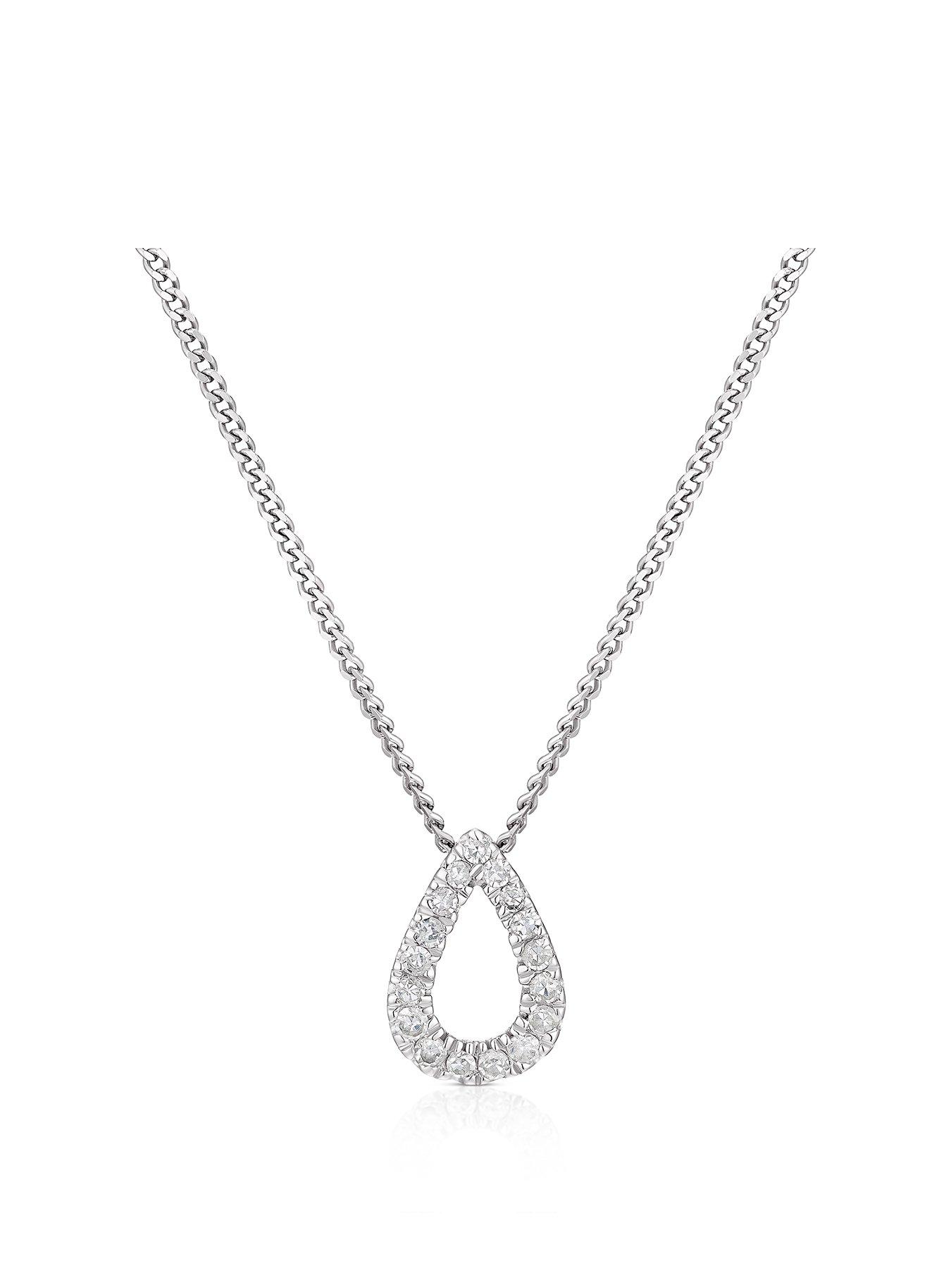 Product photograph of Ernest Jones Sterling Silver Diamond Open Pear Shaped Pendant from very.co.uk