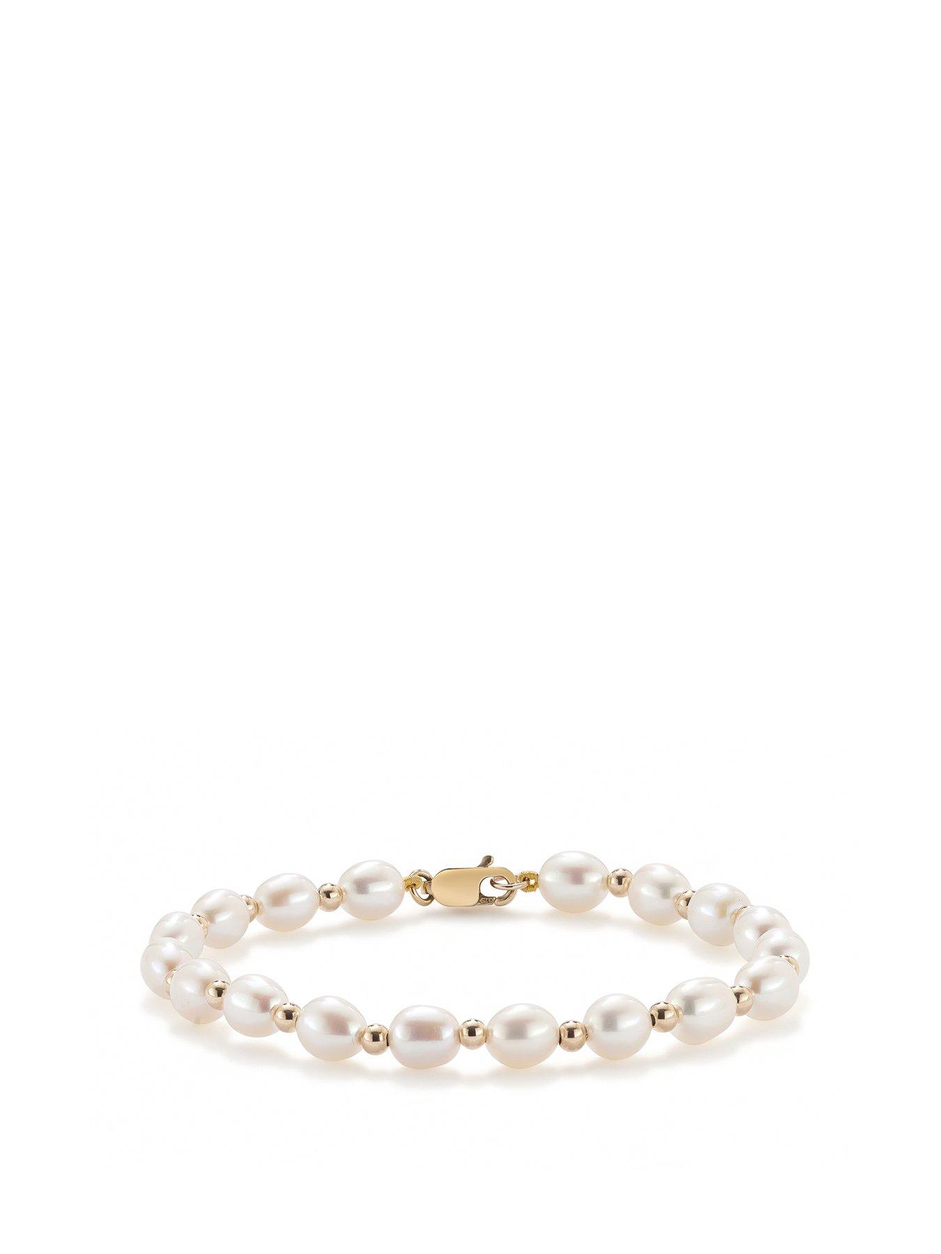 undefined 9ct Yellow Gold 7 Inch Cultured Freshwater Pearl 5.5-6mm Bead Bracelet