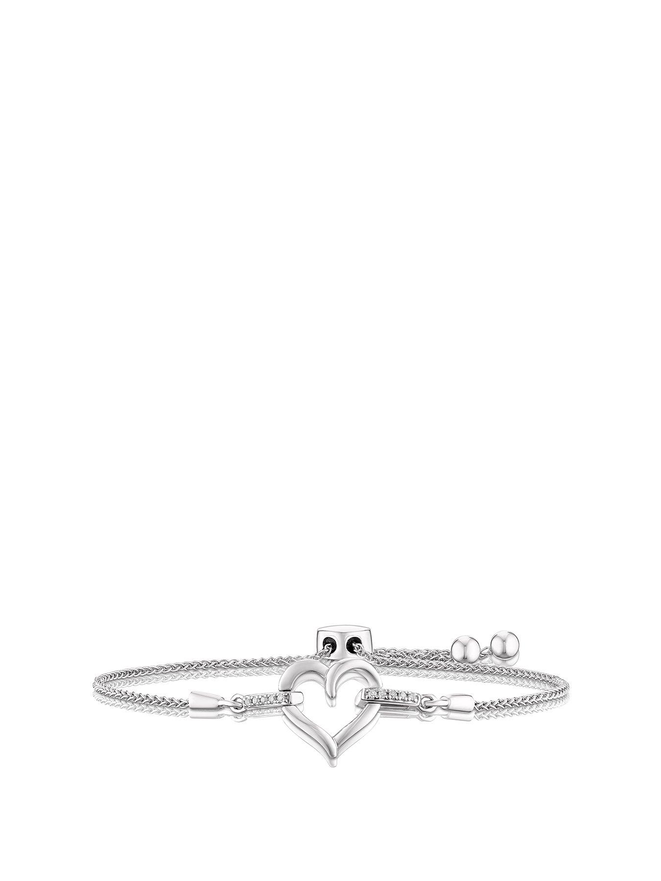 undefined Sterling Silver 0.05ct Diamond Adjustable Heart Bracelet