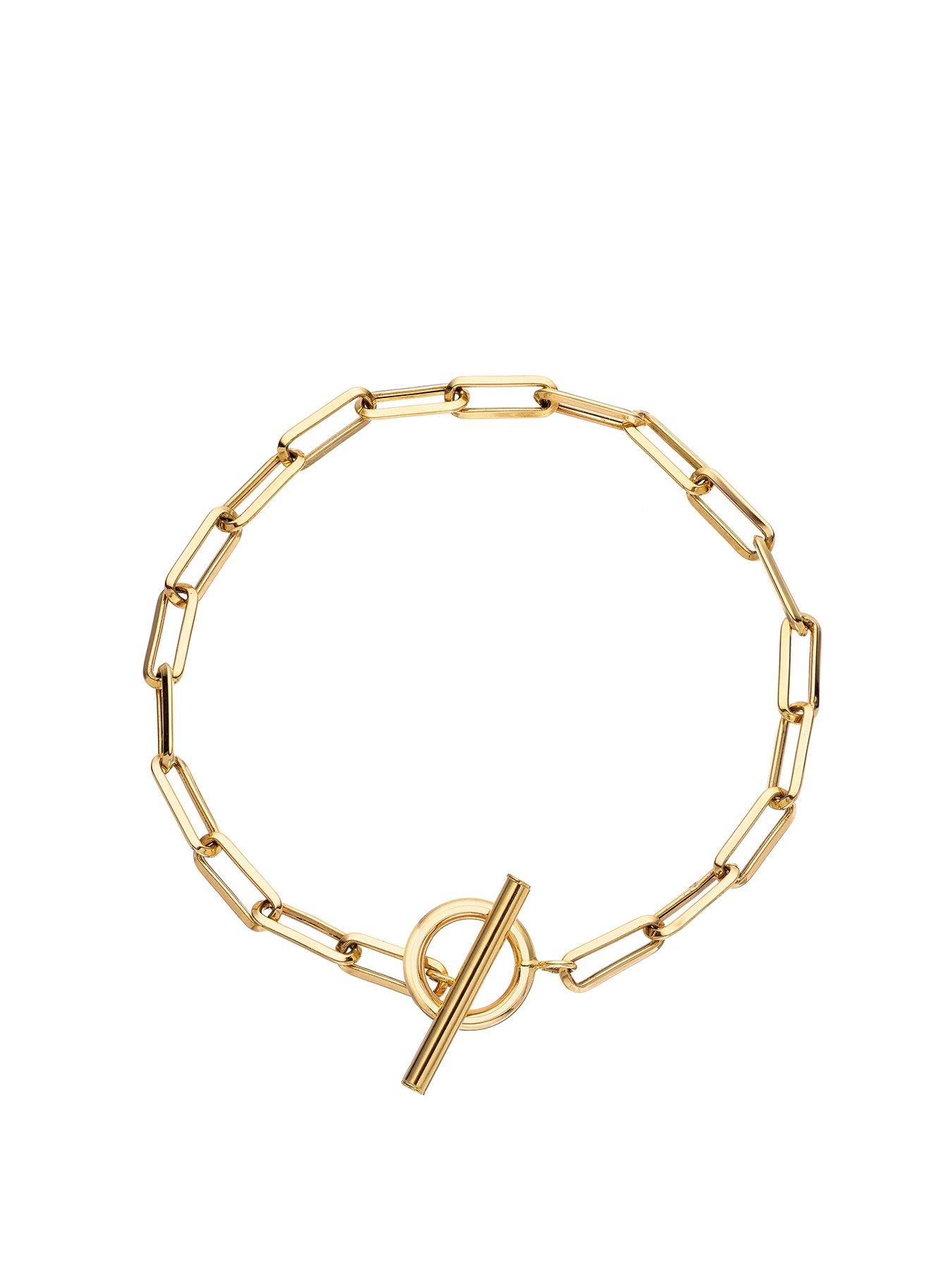 Product photograph of H Samuel 9ct Yellow Gold T-bar Paper Link Chain Bracelet from very.co.uk