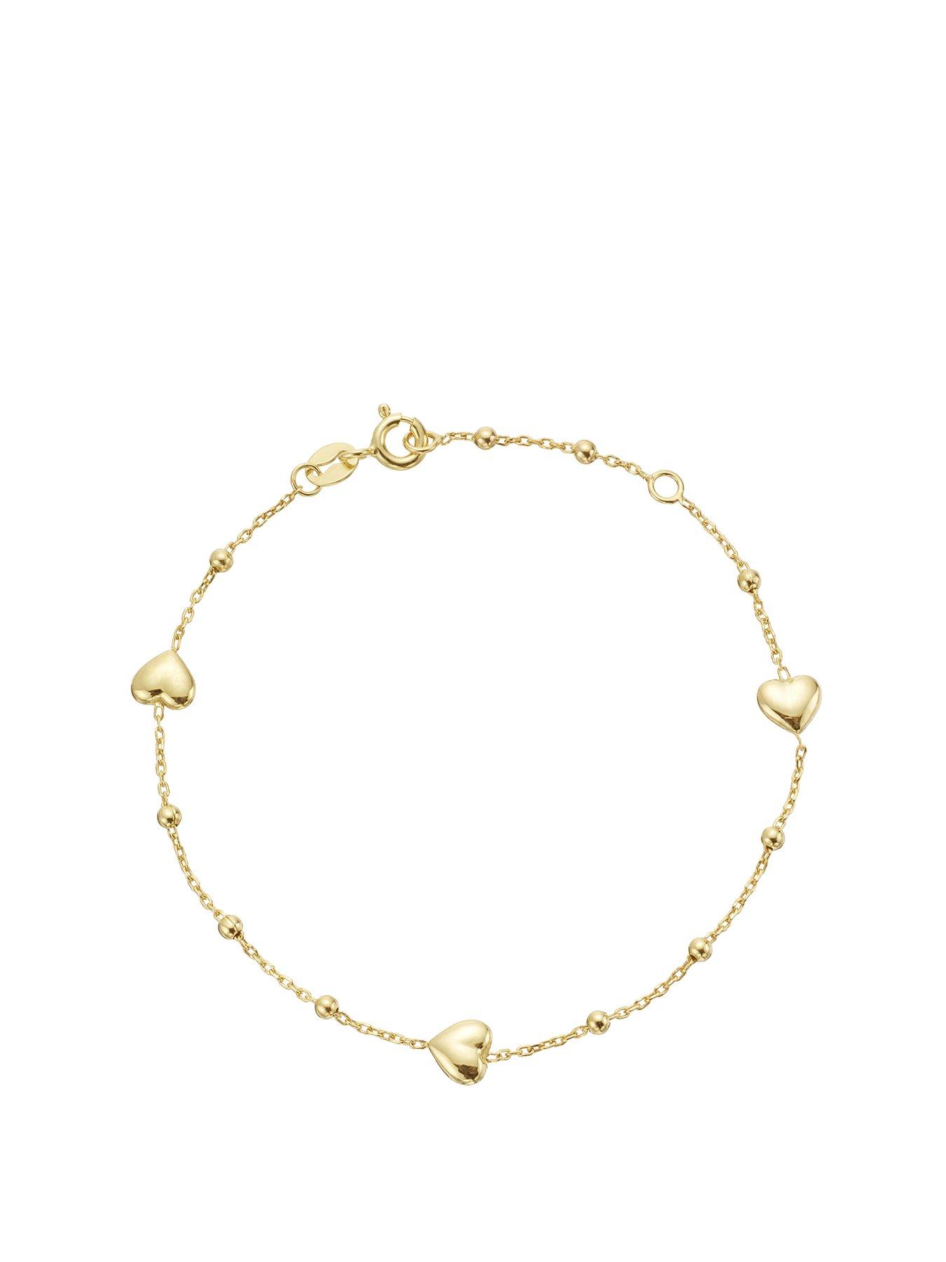 undefined 9ct Yellow Gold Heart & Ball Station Bracelet