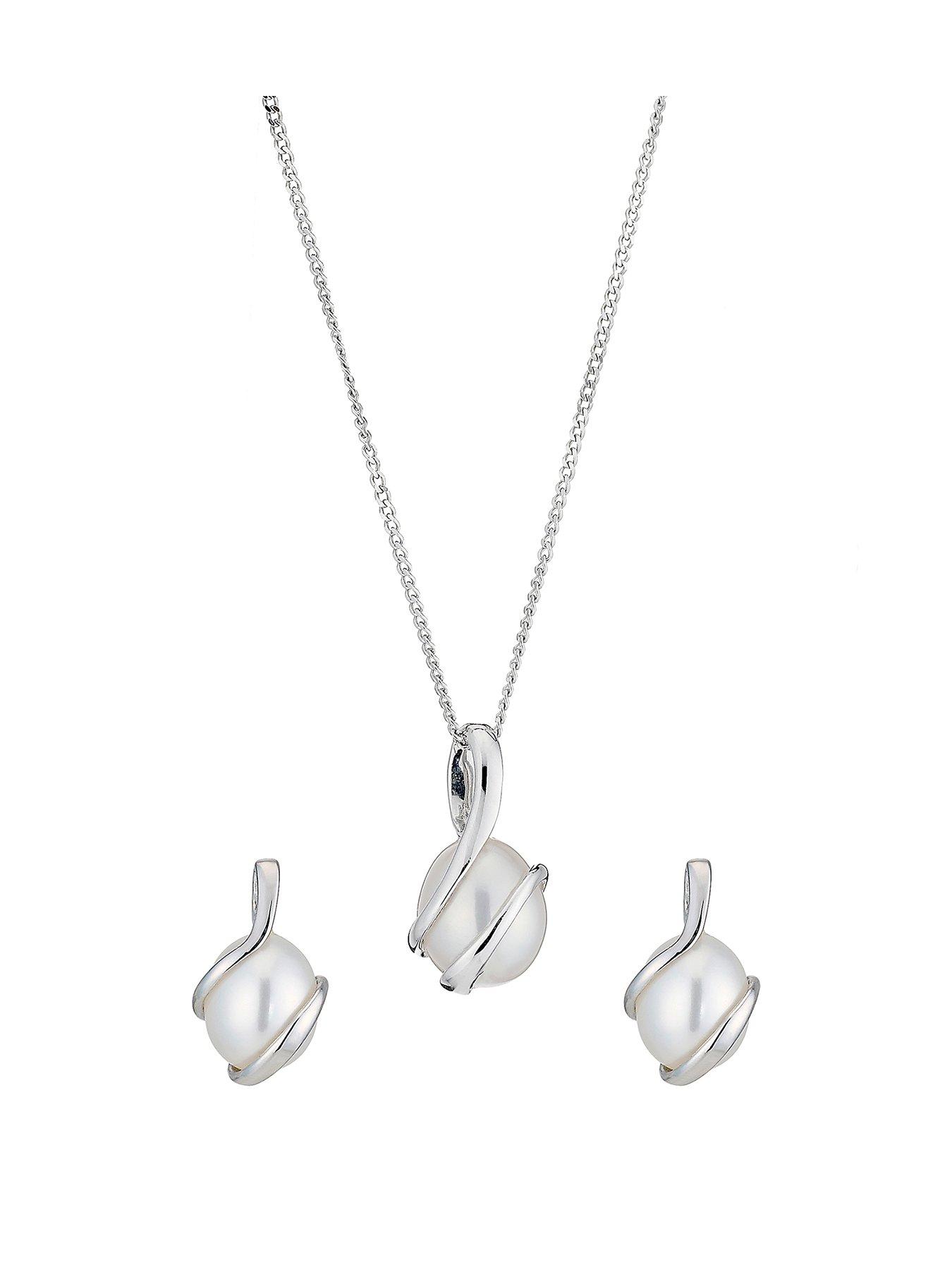 Product photograph of Ernest Jones 9ct White Gold Cultured Freshwater Pearl Gift Set from very.co.uk