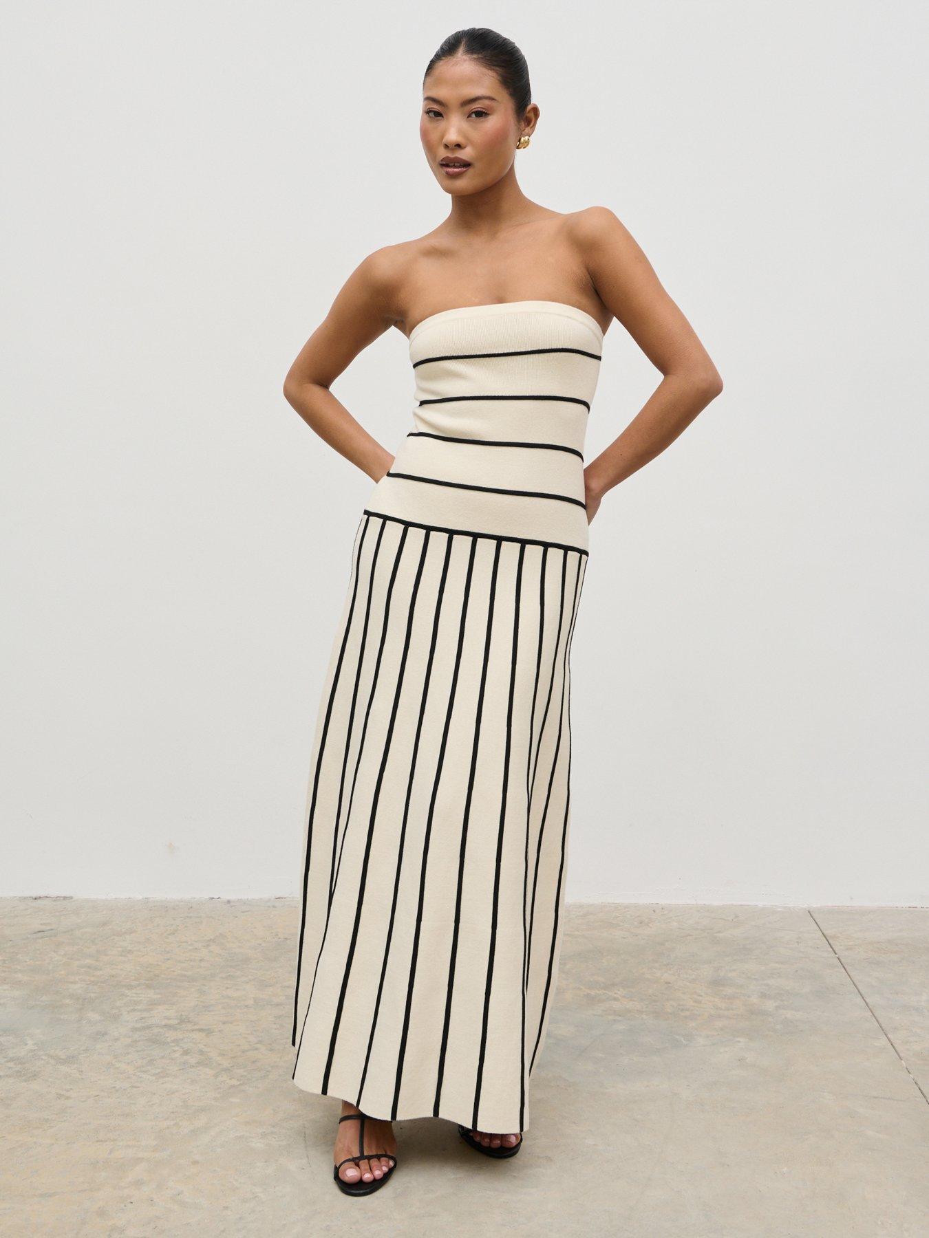 undefined Serena Bandeau Contrast Stripe Knit Midaxi Dress