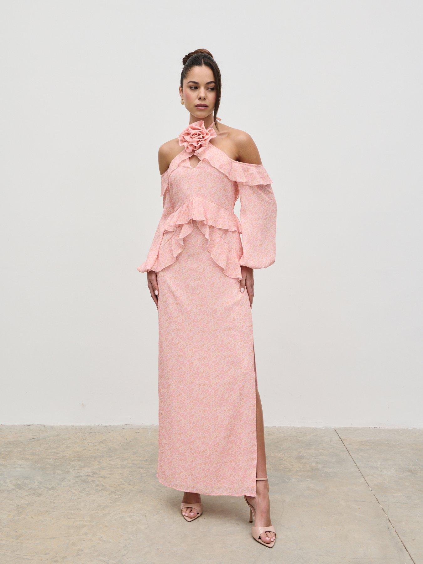 undefined Nalani Corsage Ruffle Maxi Dress - Ditsy Floral